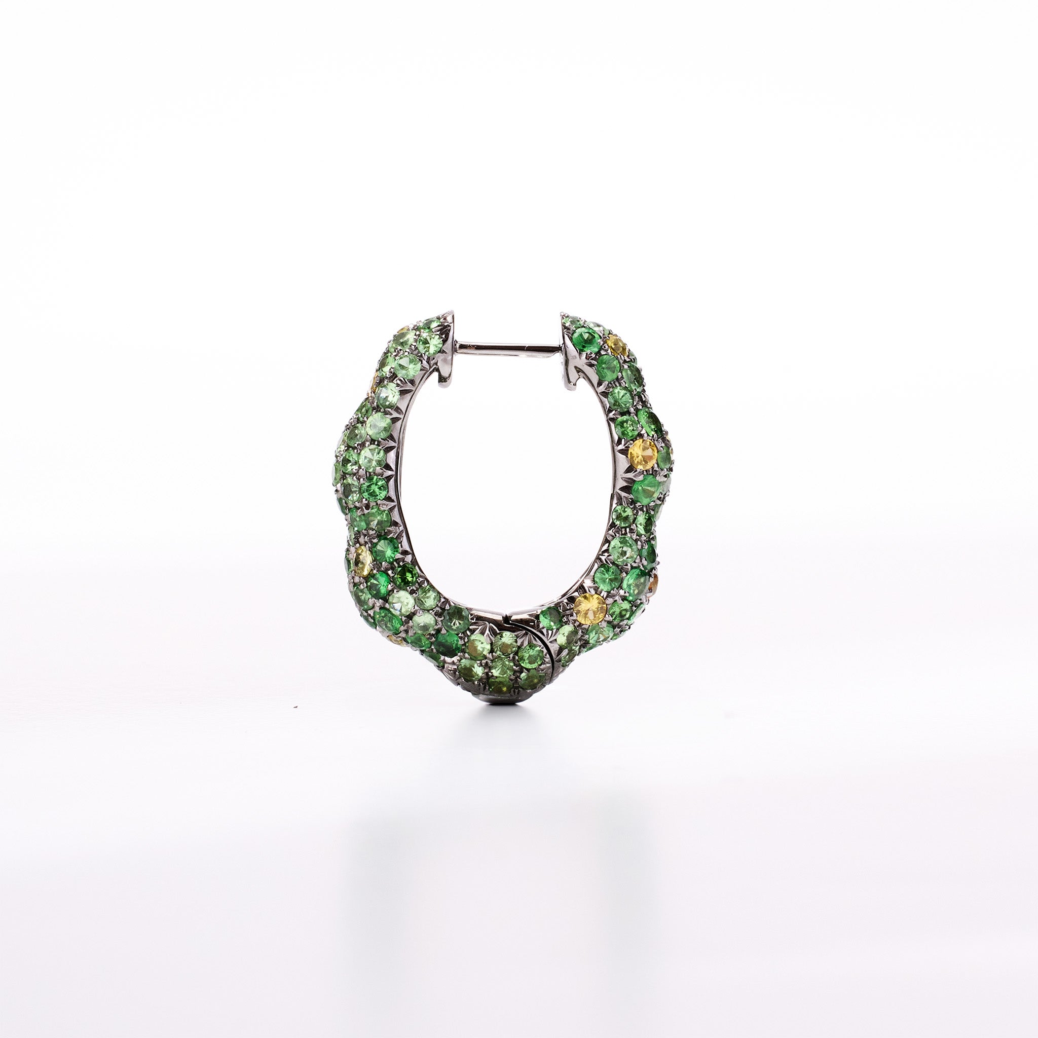 18K Gold Green Sapphire &amp; Diamond Hoop Earrings - Jewelry And Store