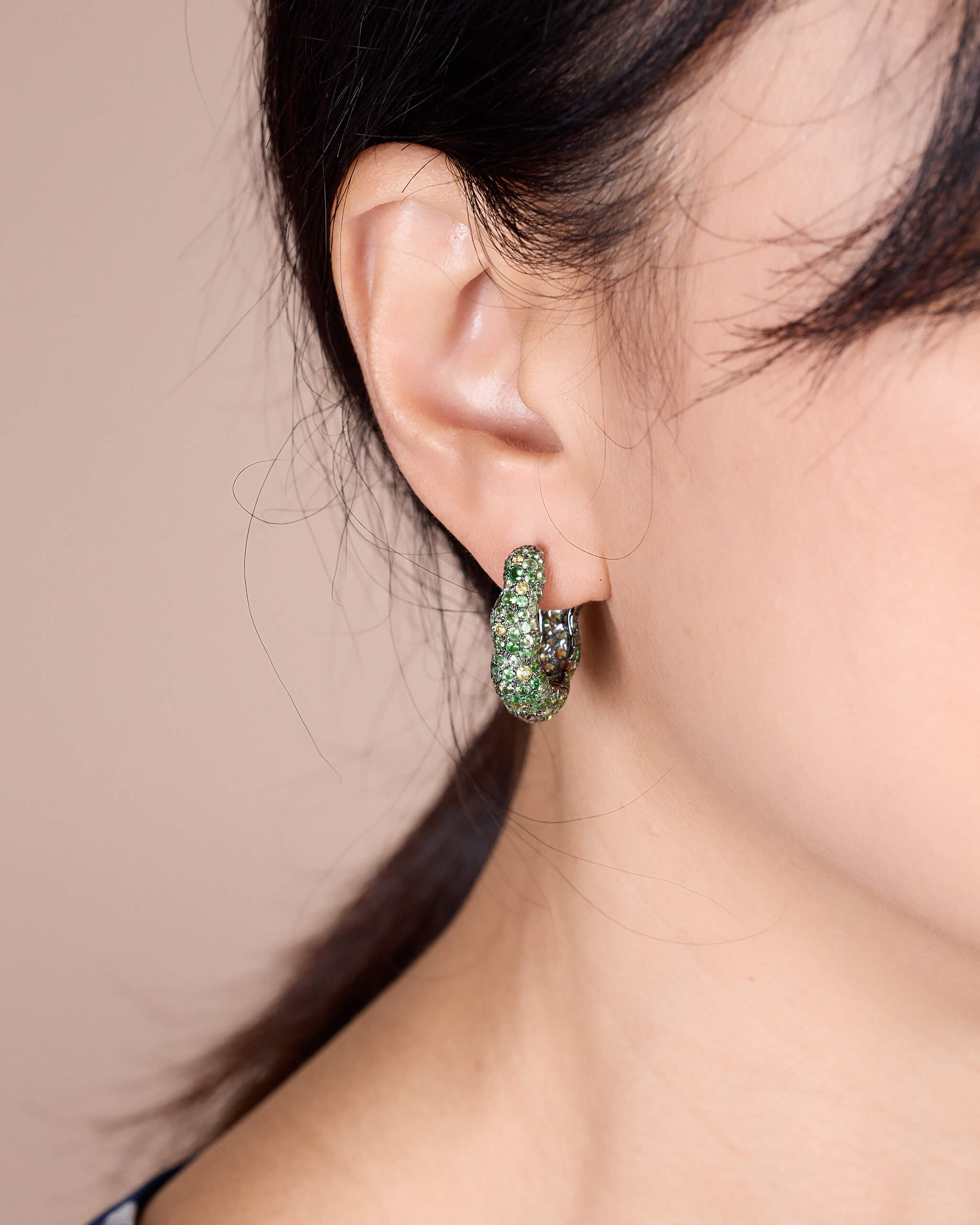 18K Gold Green Sapphire &amp; Diamond Hoop Earrings - Jewelry And Store