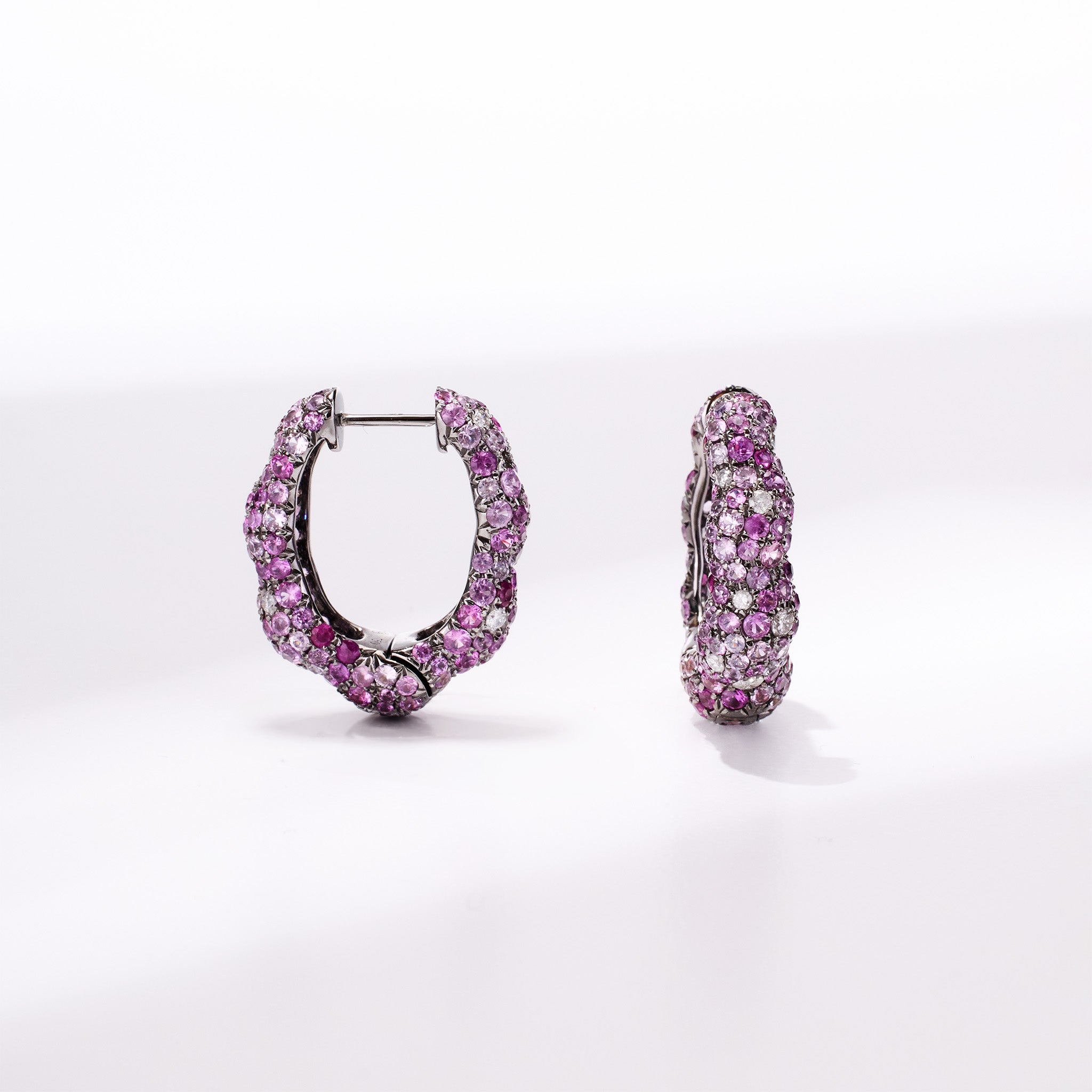 18K Gold Pink Sapphire &amp; Diamond Hoop Earrings - Jewelry And Store