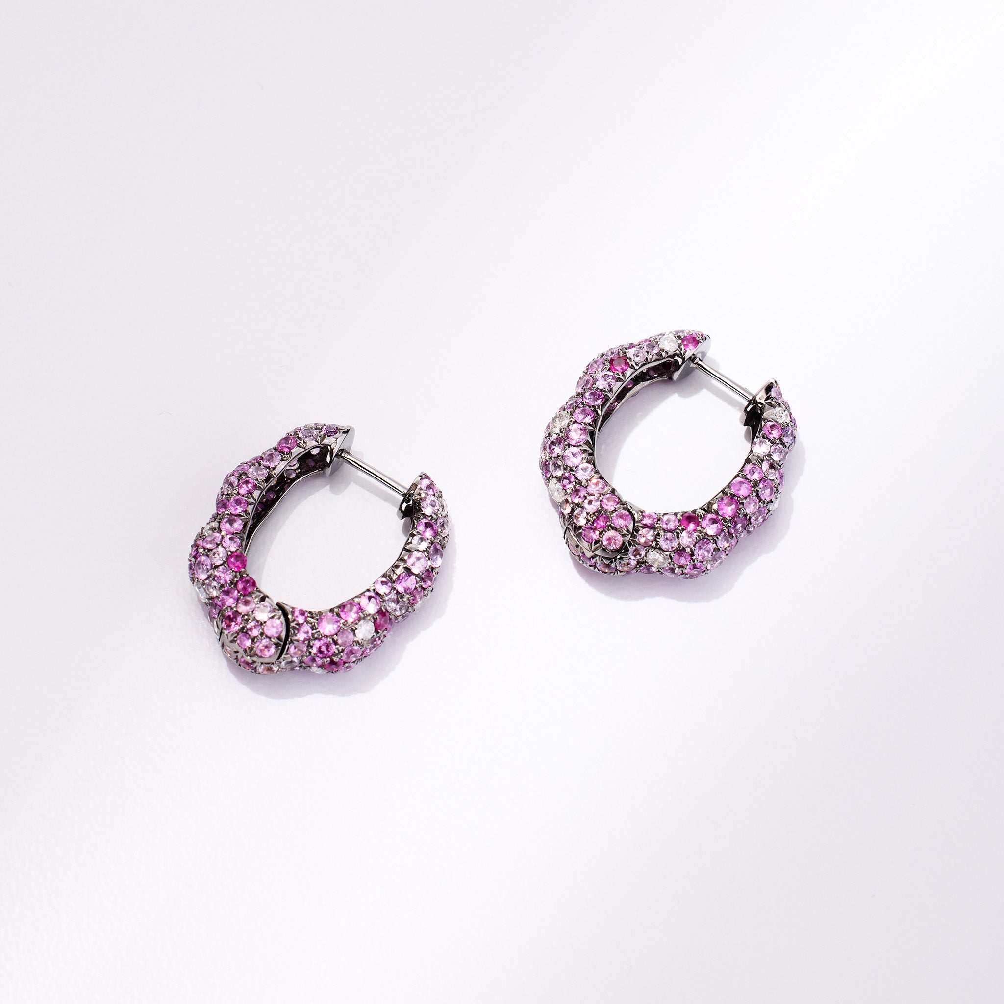 18K Gold Pink Sapphire &amp; Diamond Hoop Earrings - Jewelry And Store
