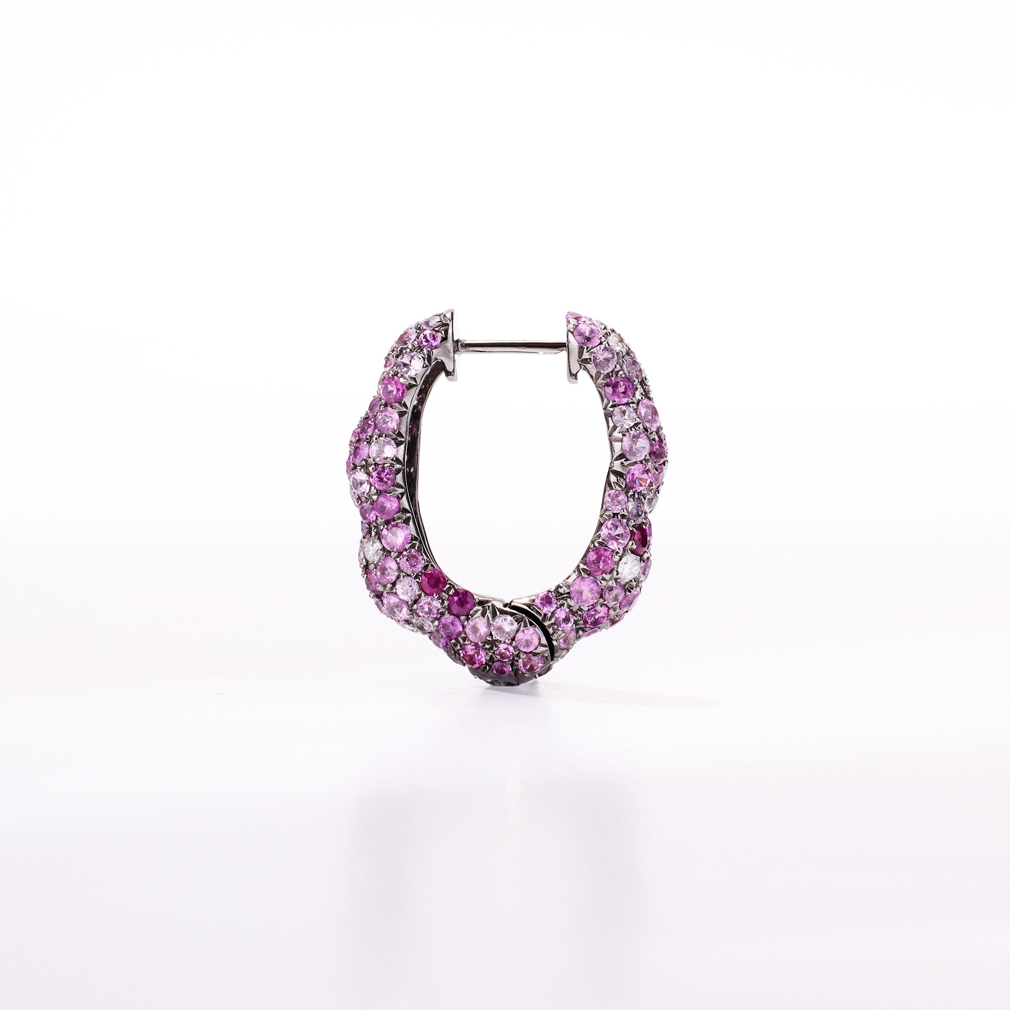 18K Gold Pink Sapphire &amp; Diamond Hoop Earrings - Jewelry And Store