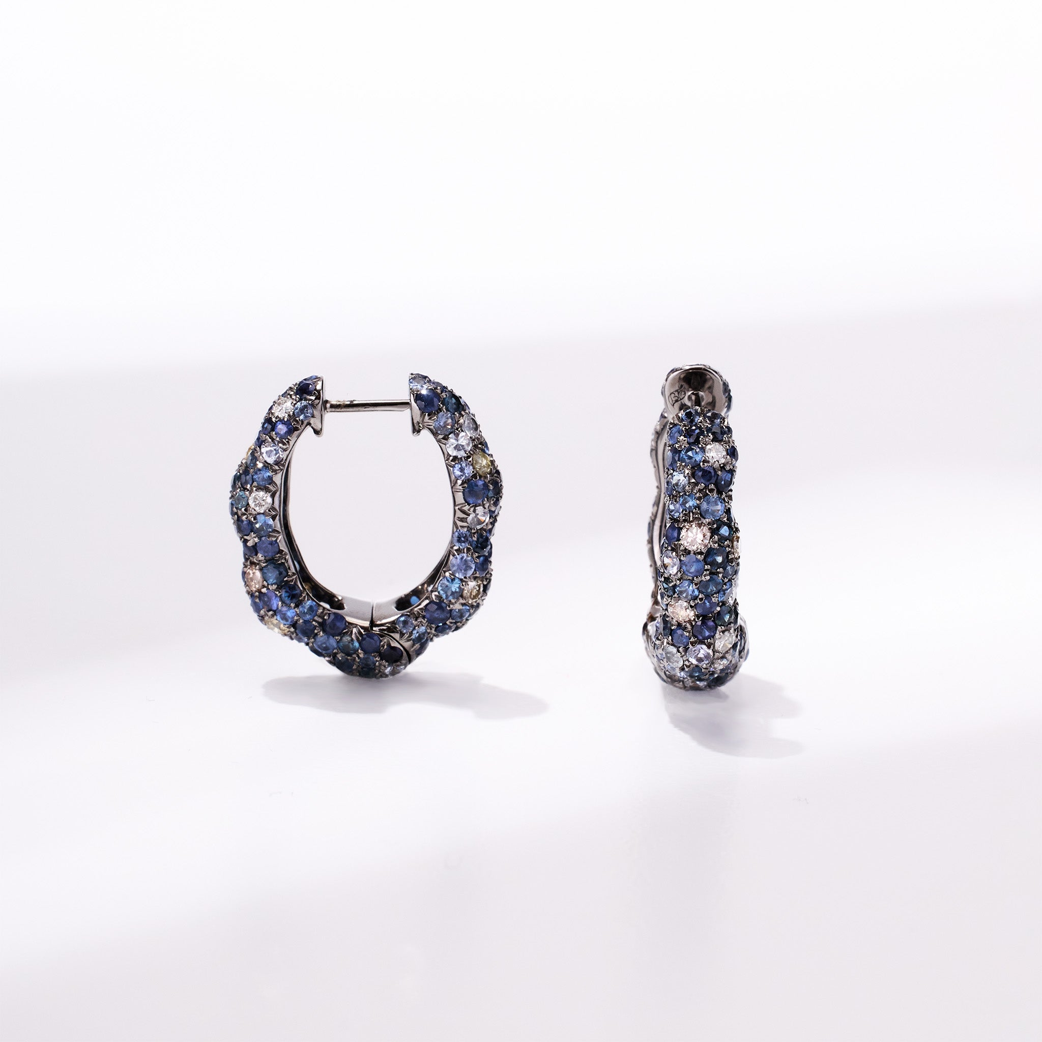 18K Gold Blue Sapphire &amp; Diamond Hoop Earrings - Jewelry And Store