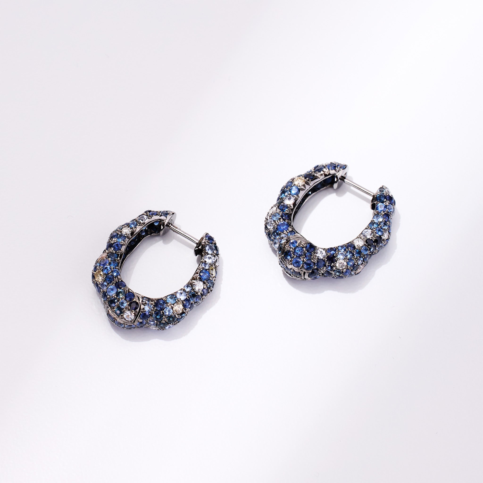 18K Gold Blue Sapphire &amp; Diamond Hoop Earrings - Jewelry And Store