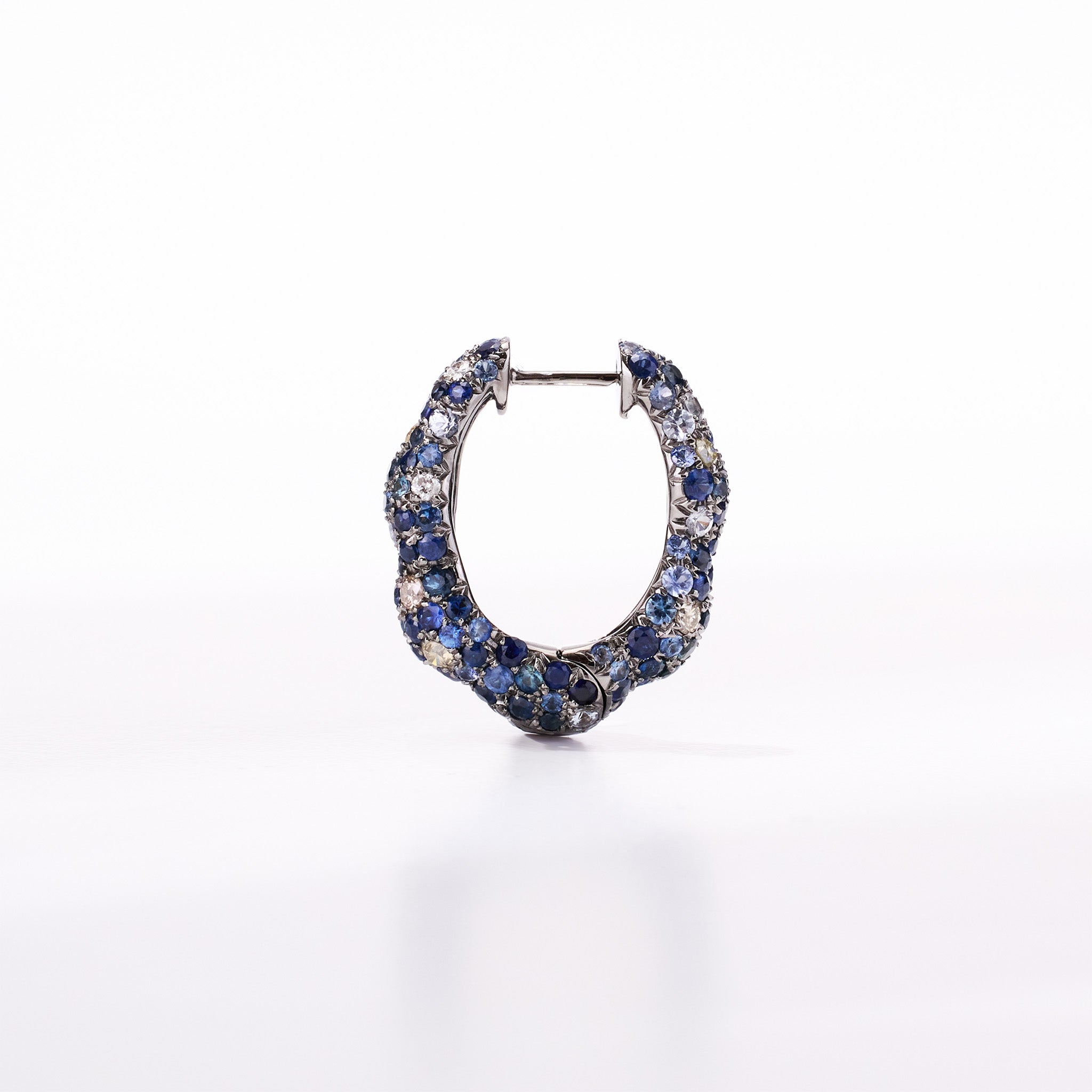 18K Gold Blue Sapphire &amp; Diamond Hoop Earrings - Jewelry And Store