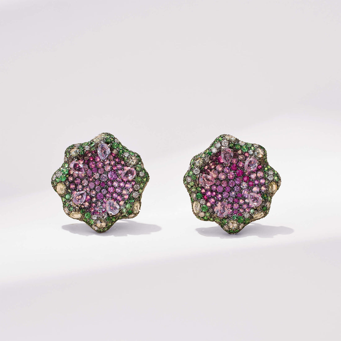 18K Gold Sapphire & Diamond Flower Earrings - Jewelry And Store