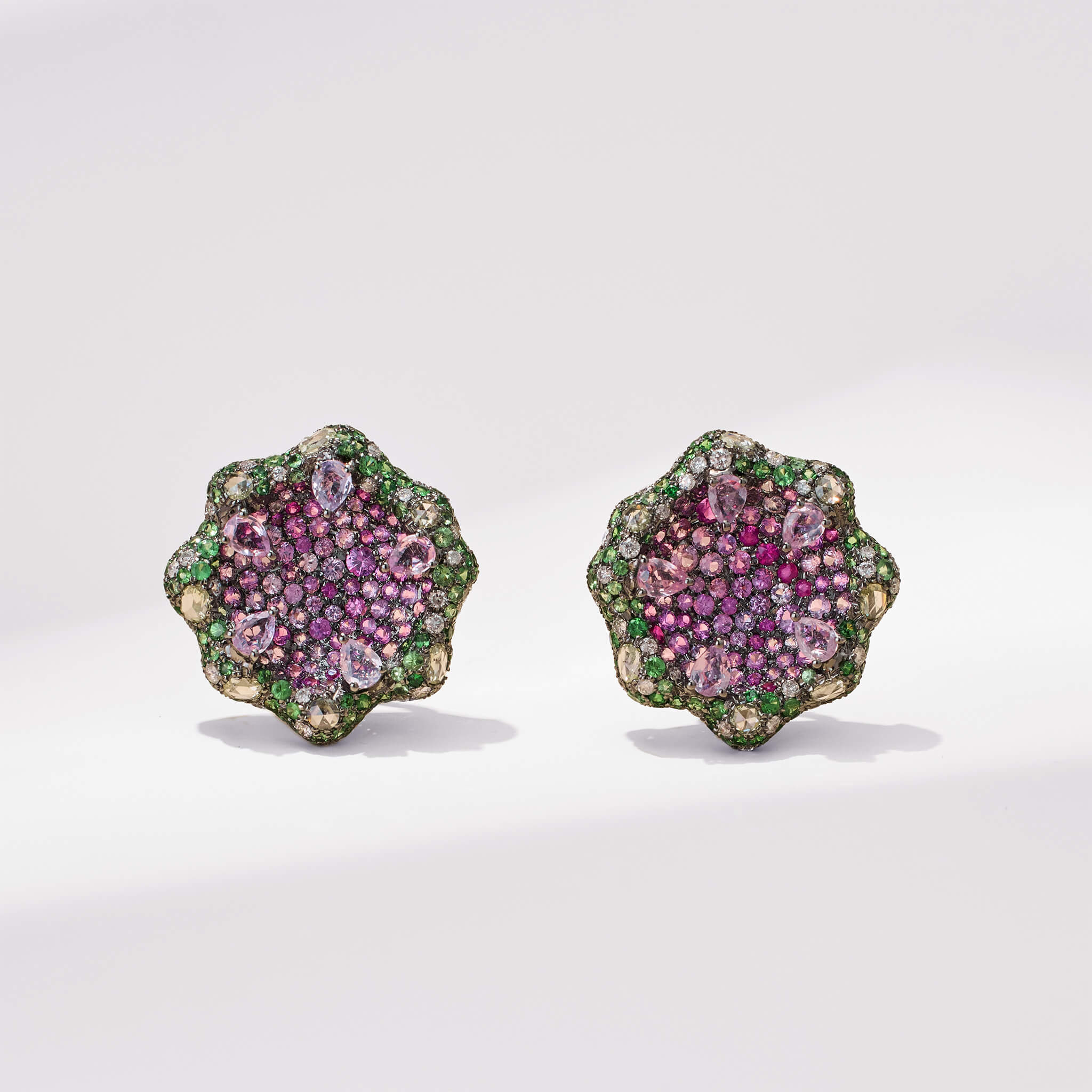 18K Gold Sapphire &amp; Diamond Flower Earrings - Jewelry And Store