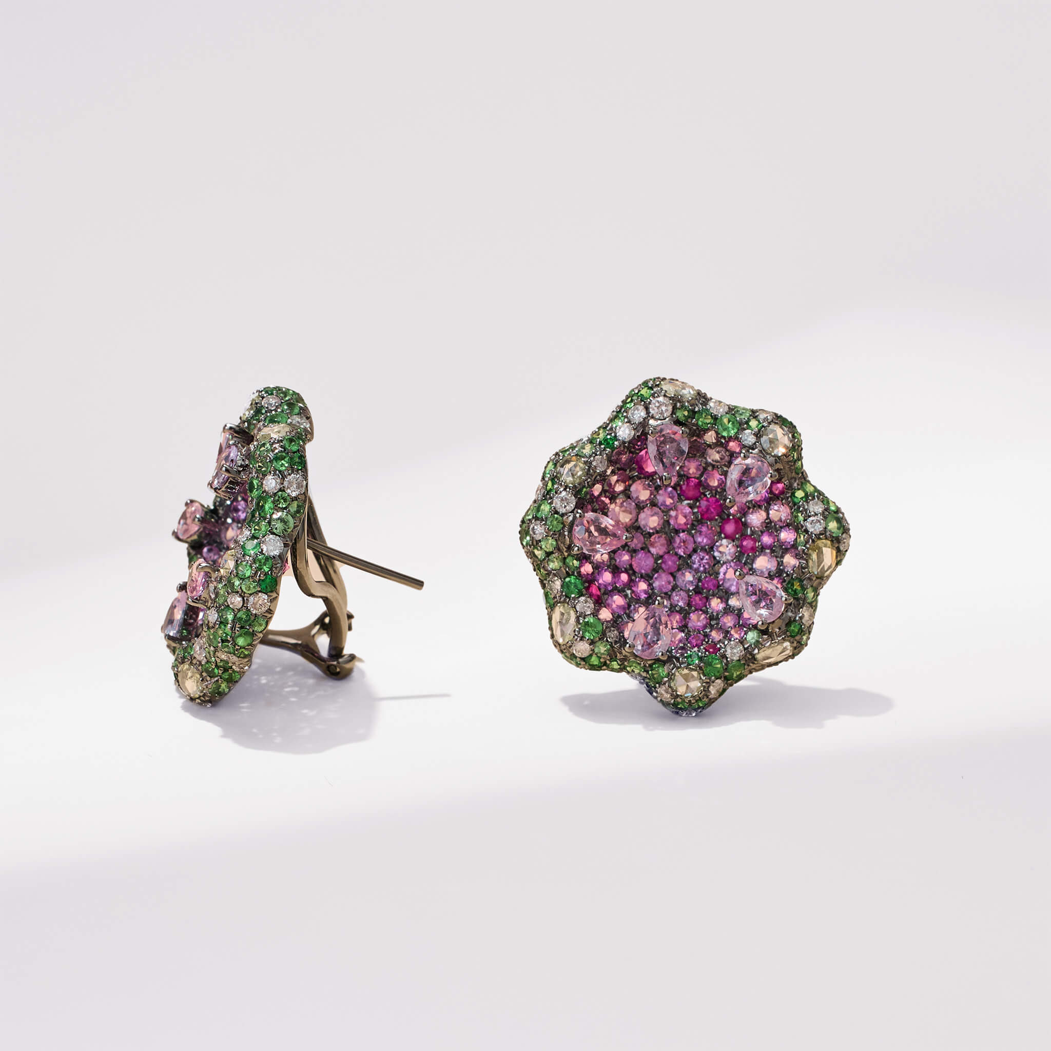 18K Gold Sapphire &amp; Diamond Flower Earrings - Jewelry And Store