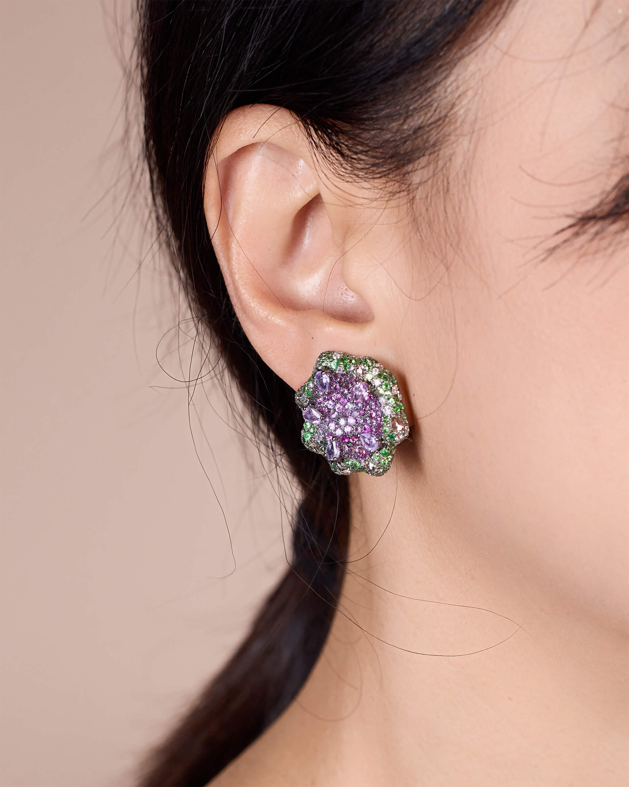 18K Gold Sapphire &amp; Diamond Flower Earrings - Jewelry And Store