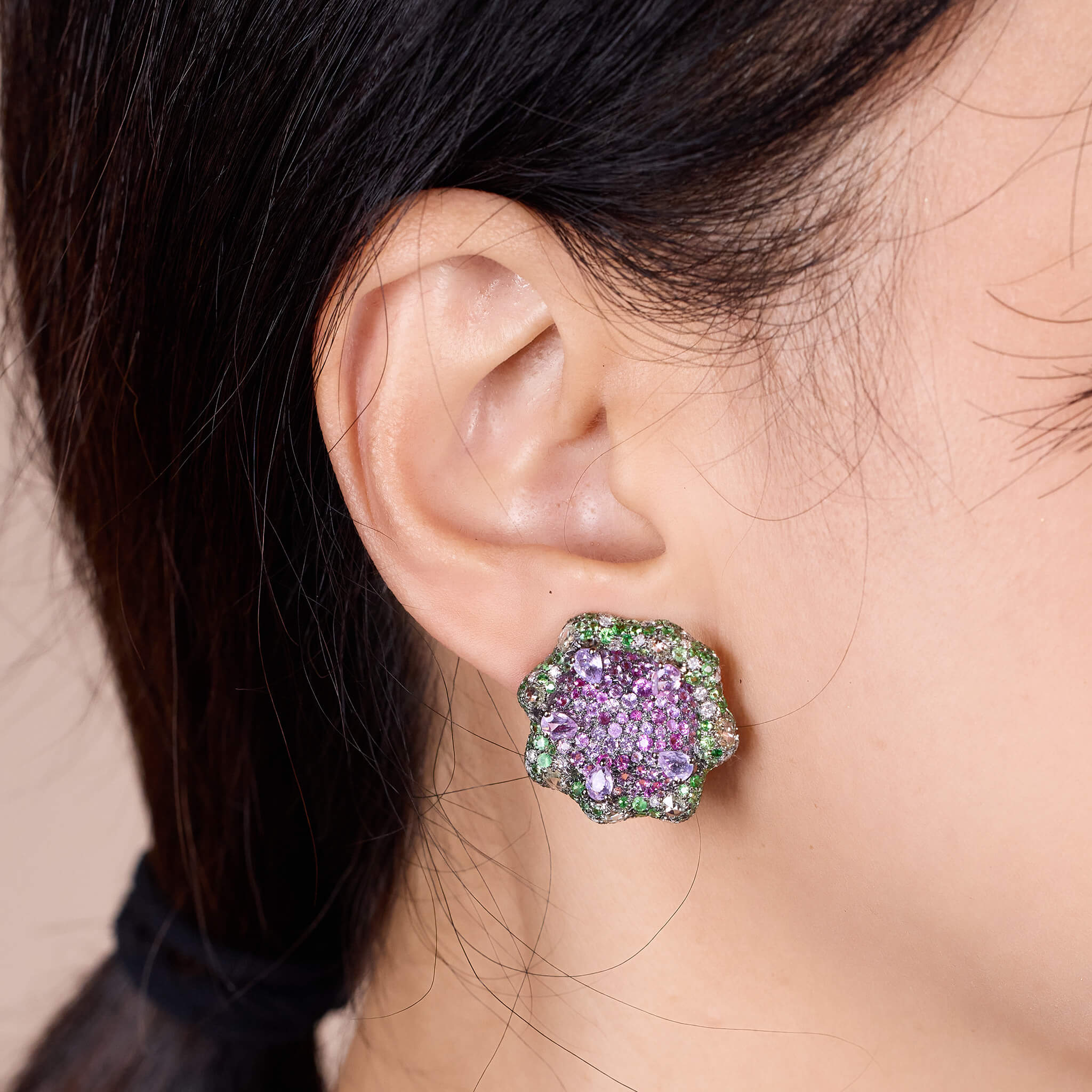 18K Gold Sapphire &amp; Diamond Flower Earrings - Jewelry And Store