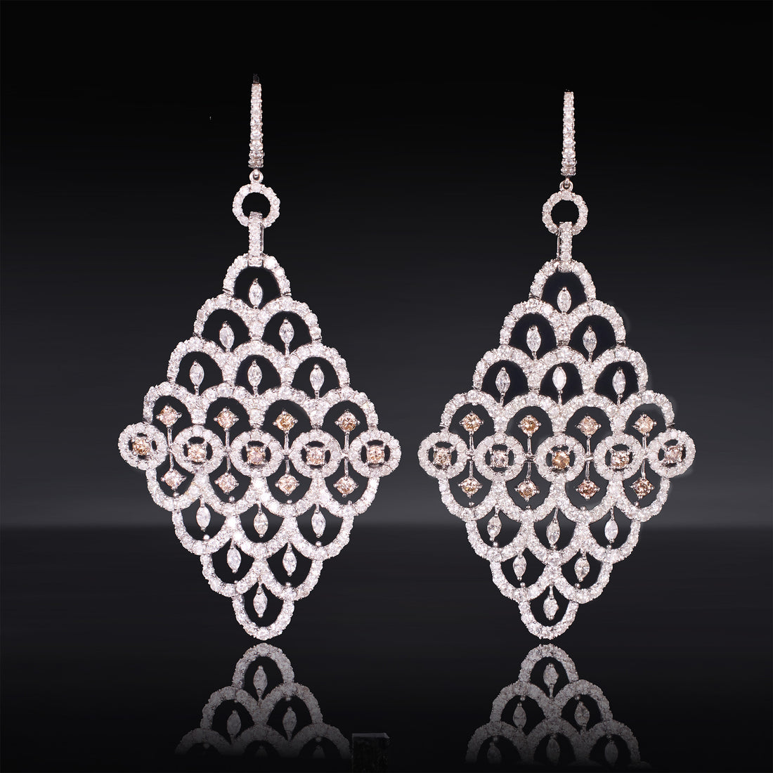 18K Gold Art Deco Diamond Lattice Statement Earrings - Jewelry And Store