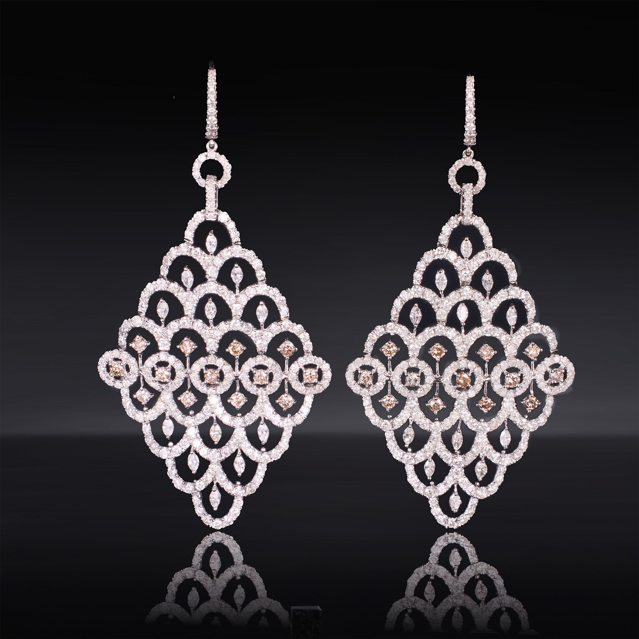 18K Gold Art Deco Diamond Lattice Statement Earrings - Jewelry And Store