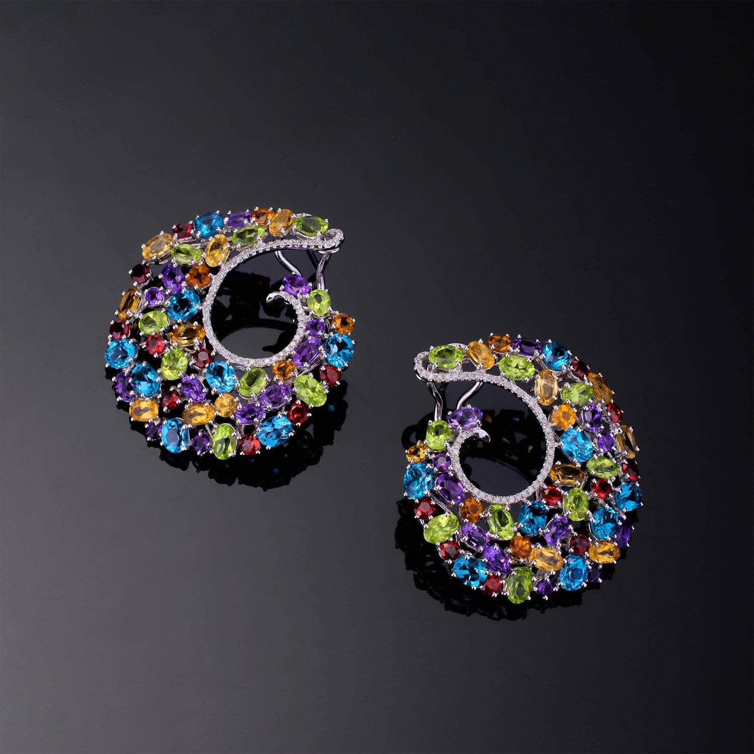 18K Gold Color Sapphire &amp; Diamond Evening Party Earrings