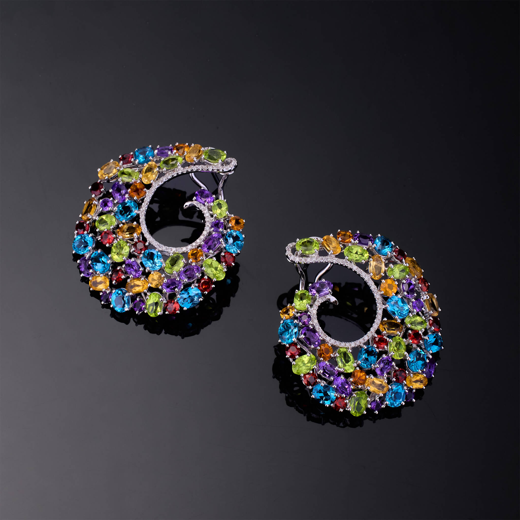 18K Gold Color Sapphire &amp; Diamond Evening Party Earrings - Jewelry And Store