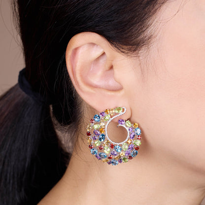 18K Gold Color Sapphire &amp; Diamond Evening Party Earrings