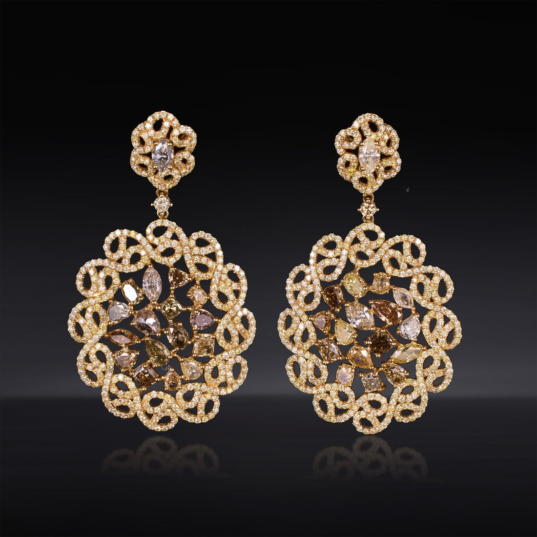 18K Yellow Gold Baroque Earrings with Natural Diamonds - Jewelry And Store
