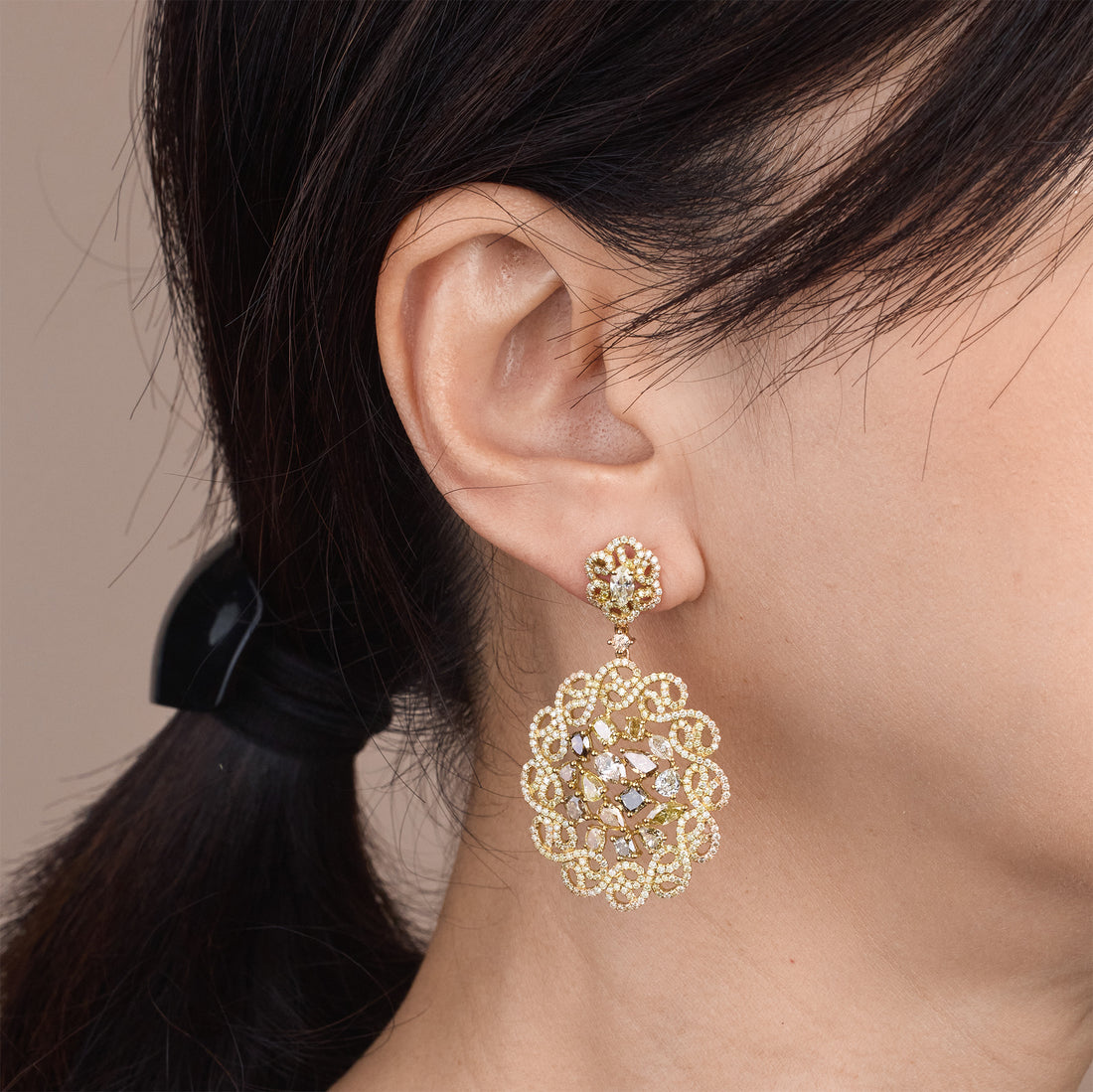 18K Yellow Gold Baroque Earrings with Natural Diamonds - Jewelry And Store