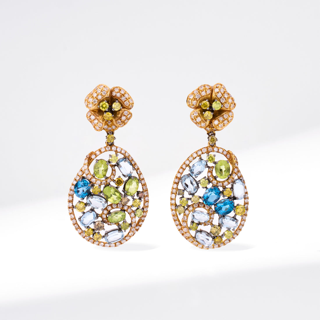 18K Gold Fancy Sapphire &amp; Diamond Drop Earrings - Jewelry And Store