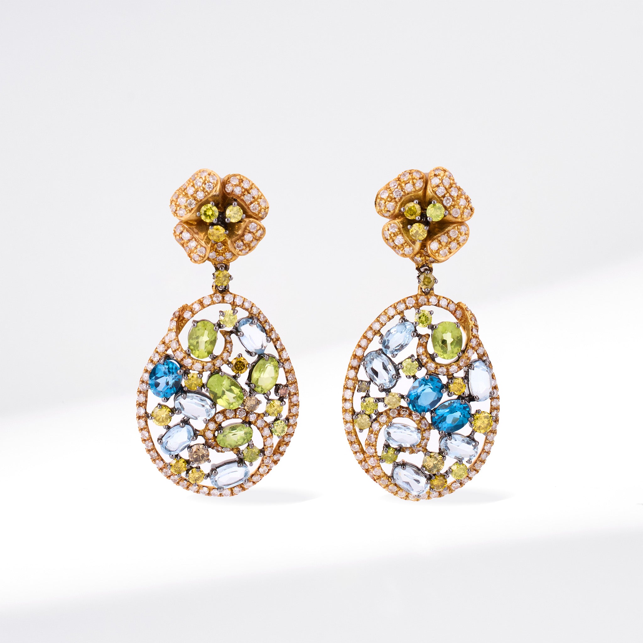18K Gold Fancy Sapphire &amp; Diamond Drop Earrings - Jewelry And Store