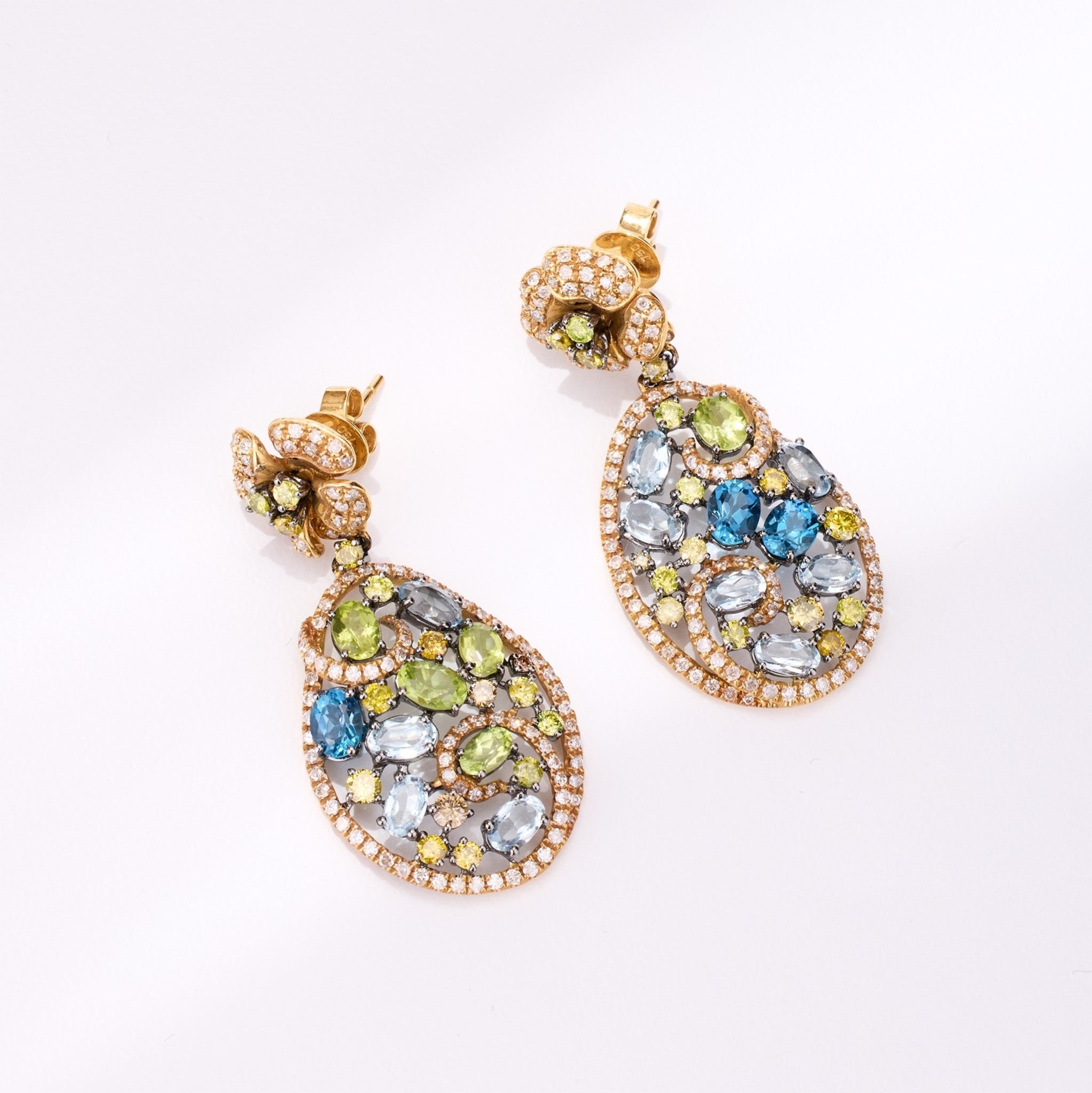 18K Gold Fancy Sapphire &amp; Diamond Drop Earrings - Jewelry And Store