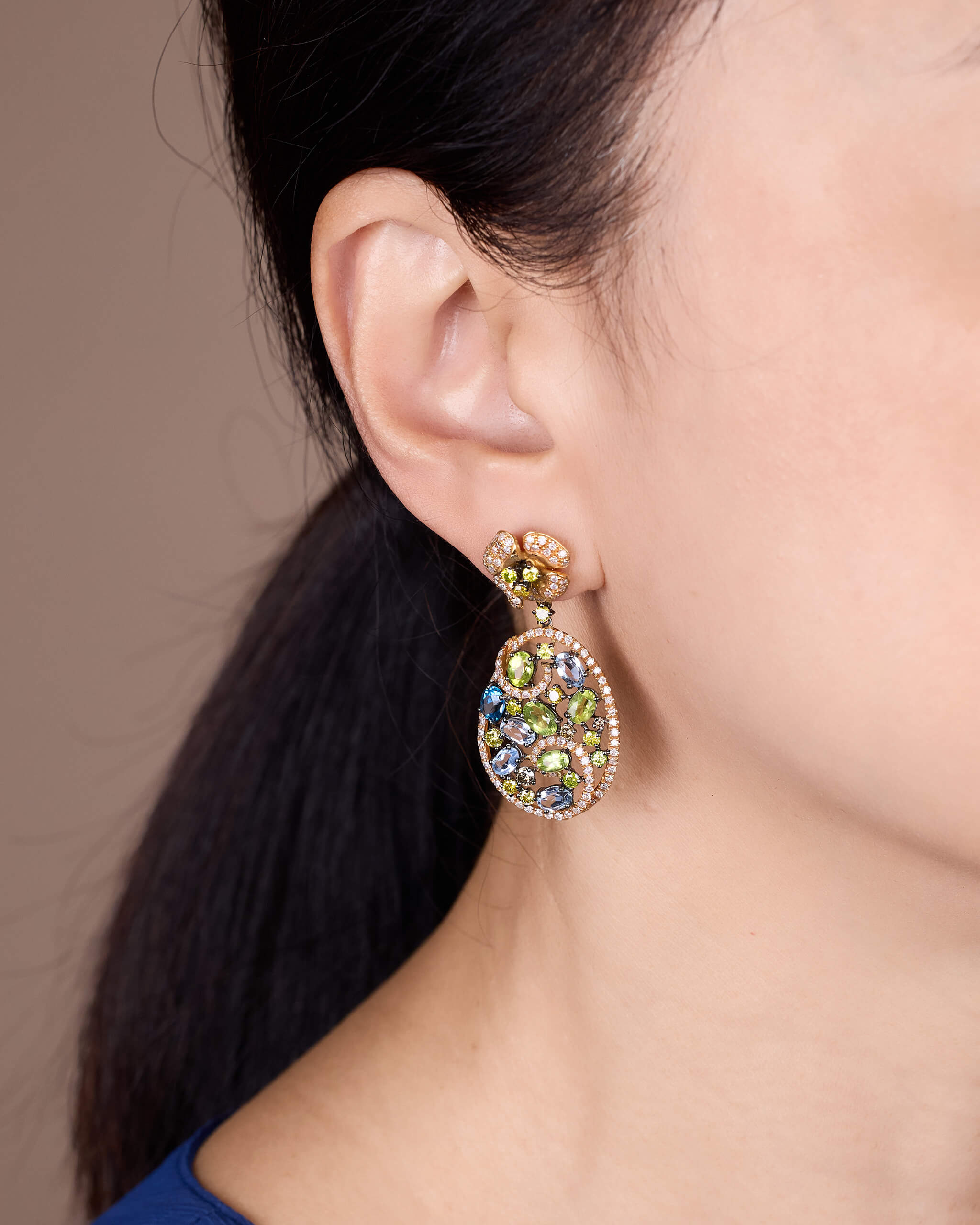 18K Gold Fancy Sapphire &amp; Diamond Drop Earrings - Jewelry And Store