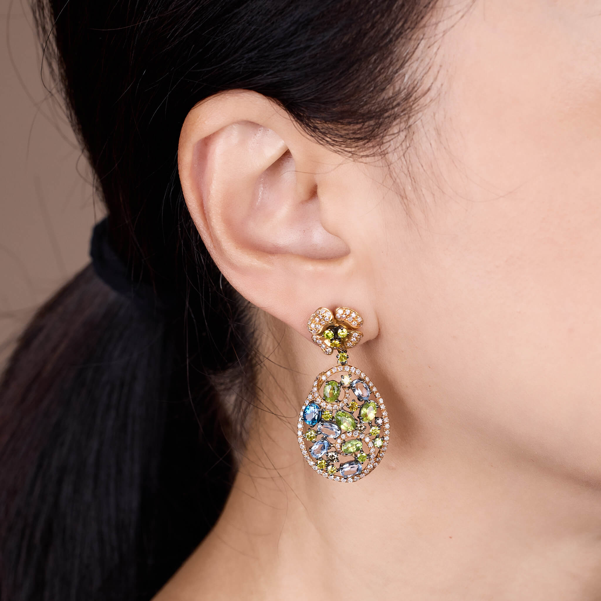 18K Gold Fancy Sapphire &amp; Diamond Drop Earrings - Jewelry And Store