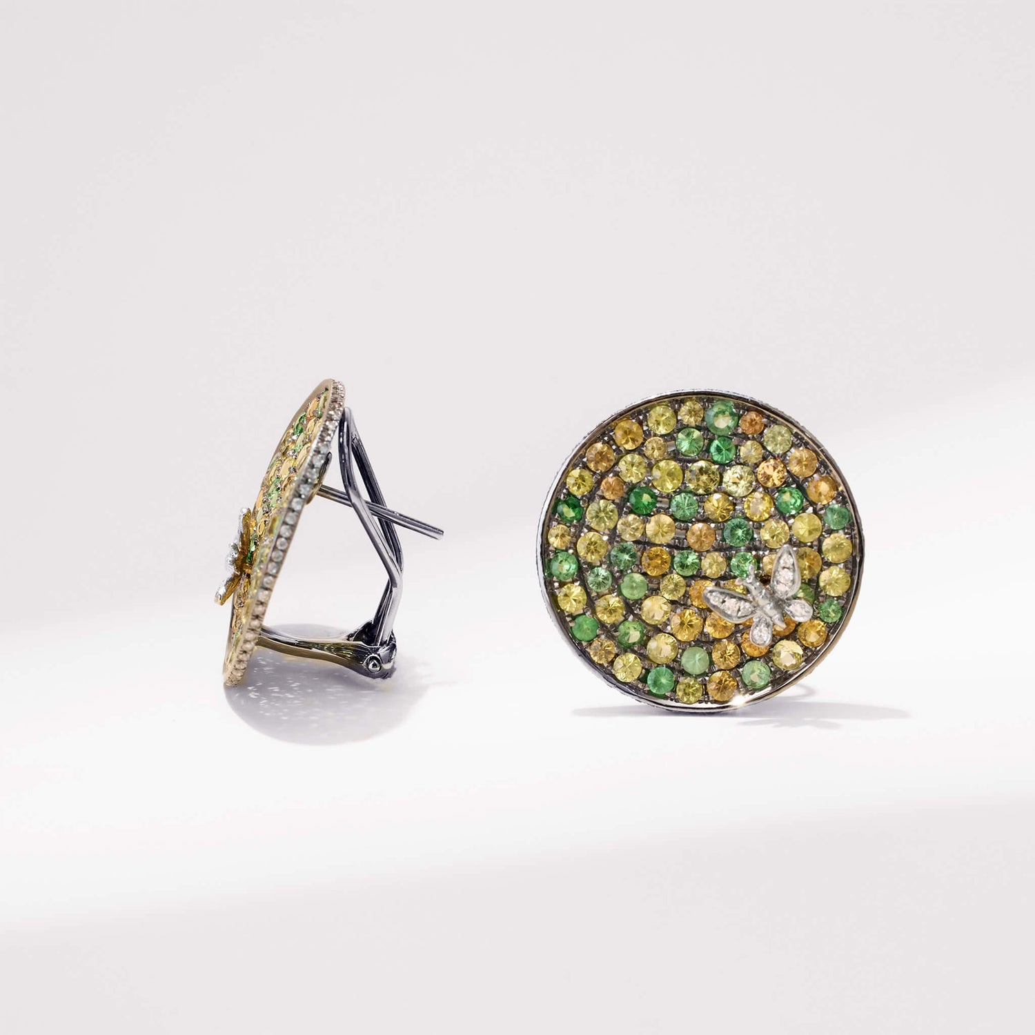 18K Gold Color Sapphire &amp; Diamond Earrings