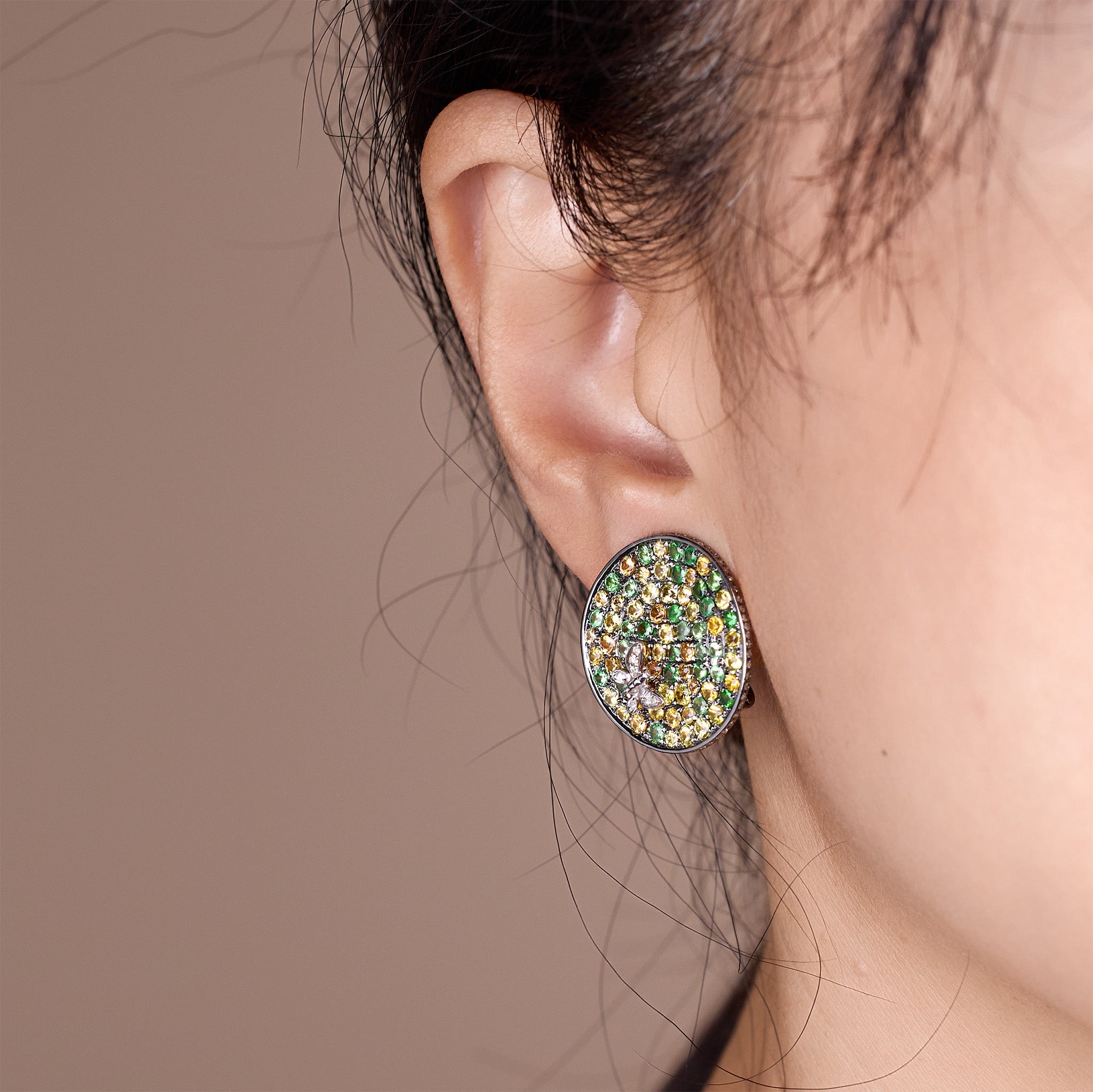 18K Gold Color Sapphire &amp; Diamond Earrings