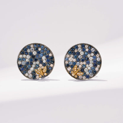 18K Gold Blue Sapphire &amp; Diamond Earrings