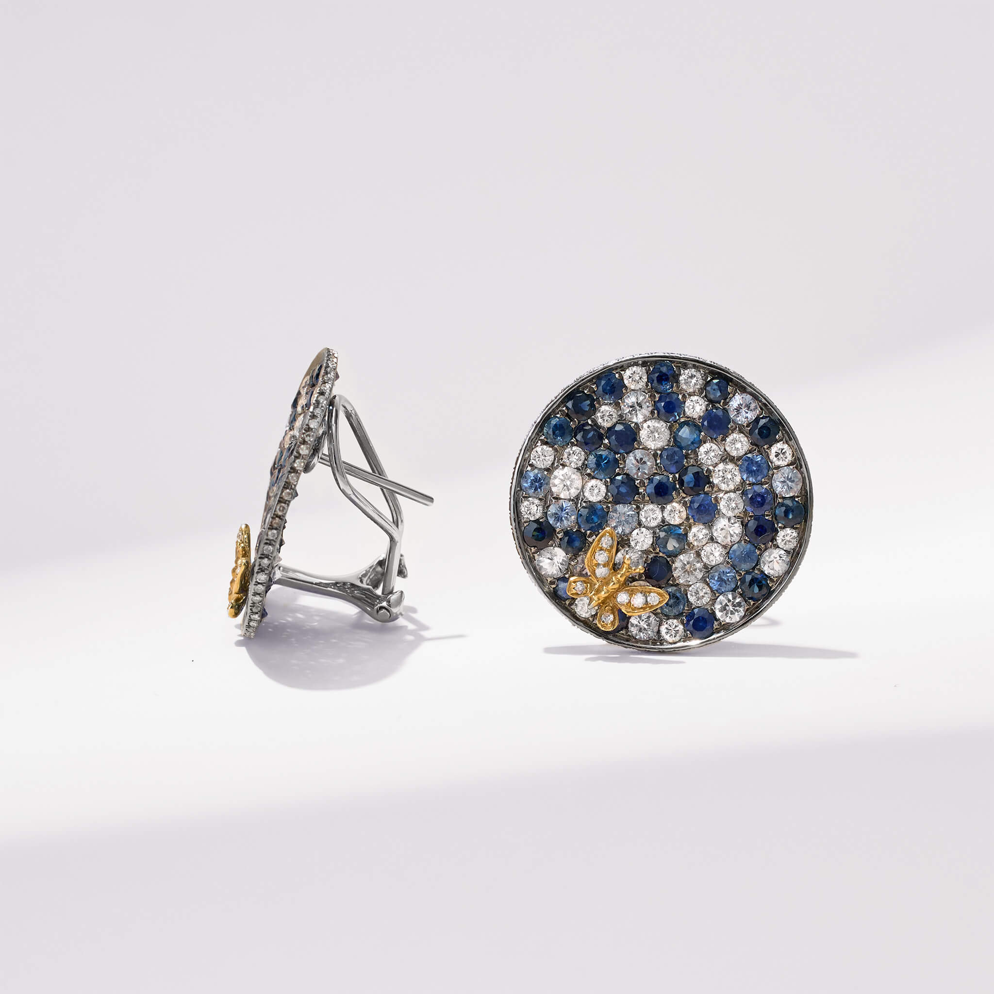 18K Gold Blue Sapphire &amp; Diamond Earrings
