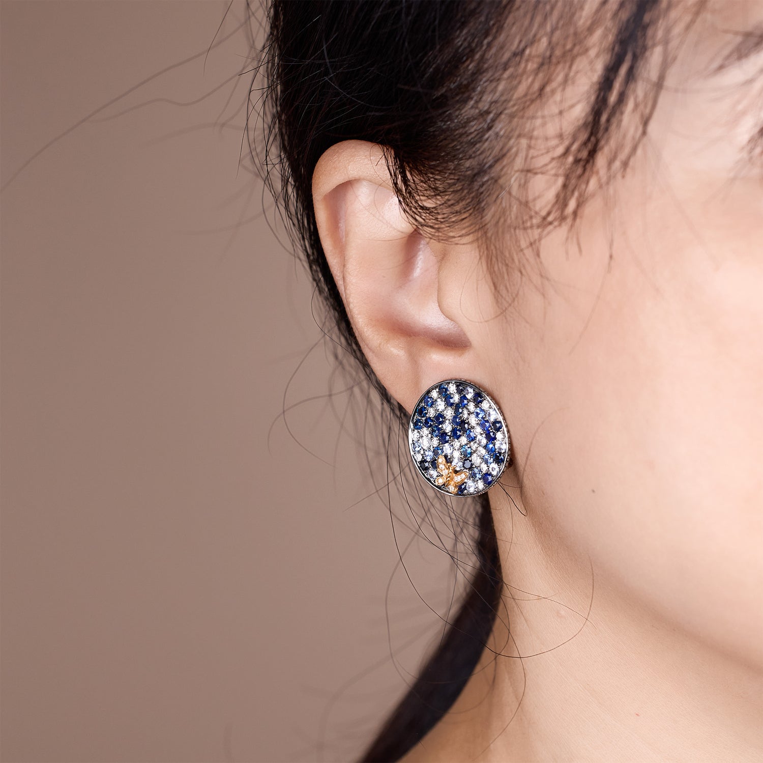 18K Gold Blue Sapphire &amp; Diamond Earrings