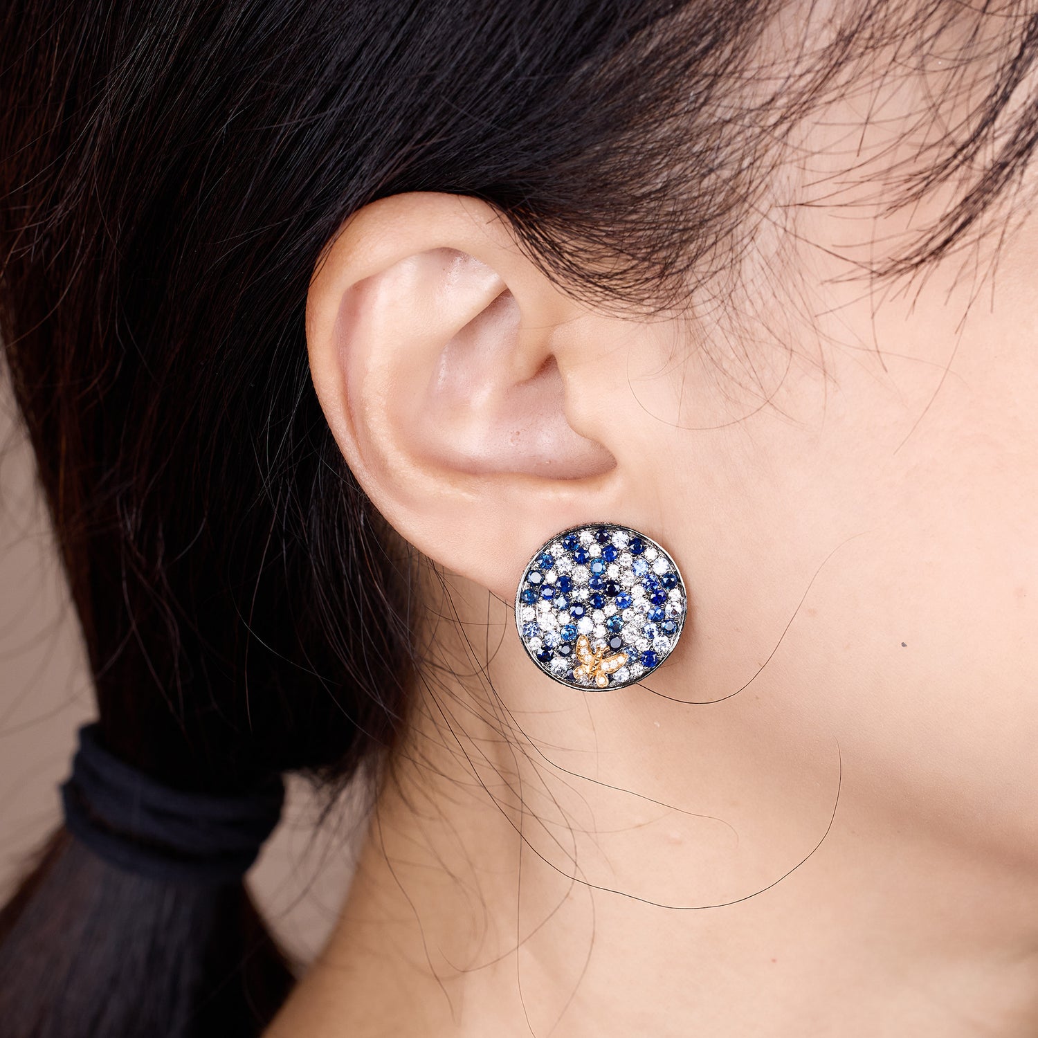 18K Gold Blue Sapphire &amp; Diamond Earrings