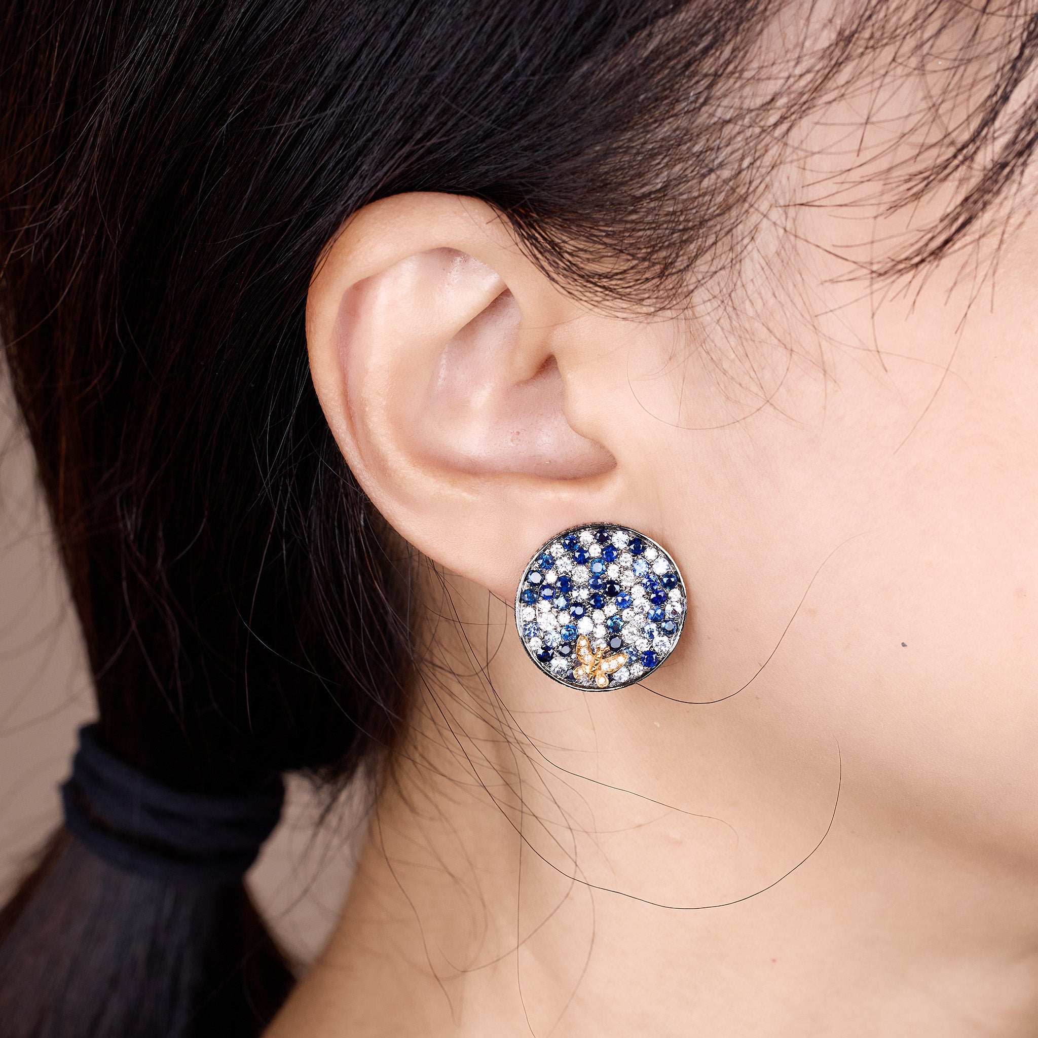 18K Gold Blue Sapphire &amp; Diamond Earrings