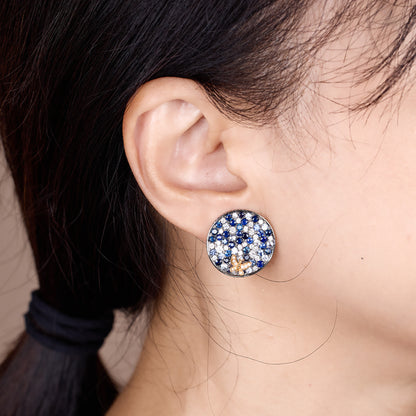 18K Gold Blue Sapphire &amp; Diamond Earrings