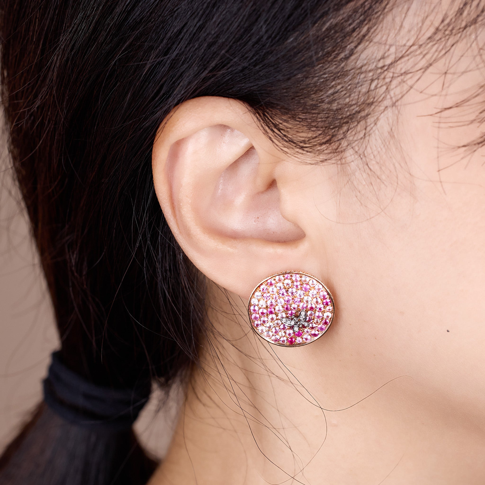 18K Gold Pink Sapphire &amp; Diamond Earrings - Jewelry And Store