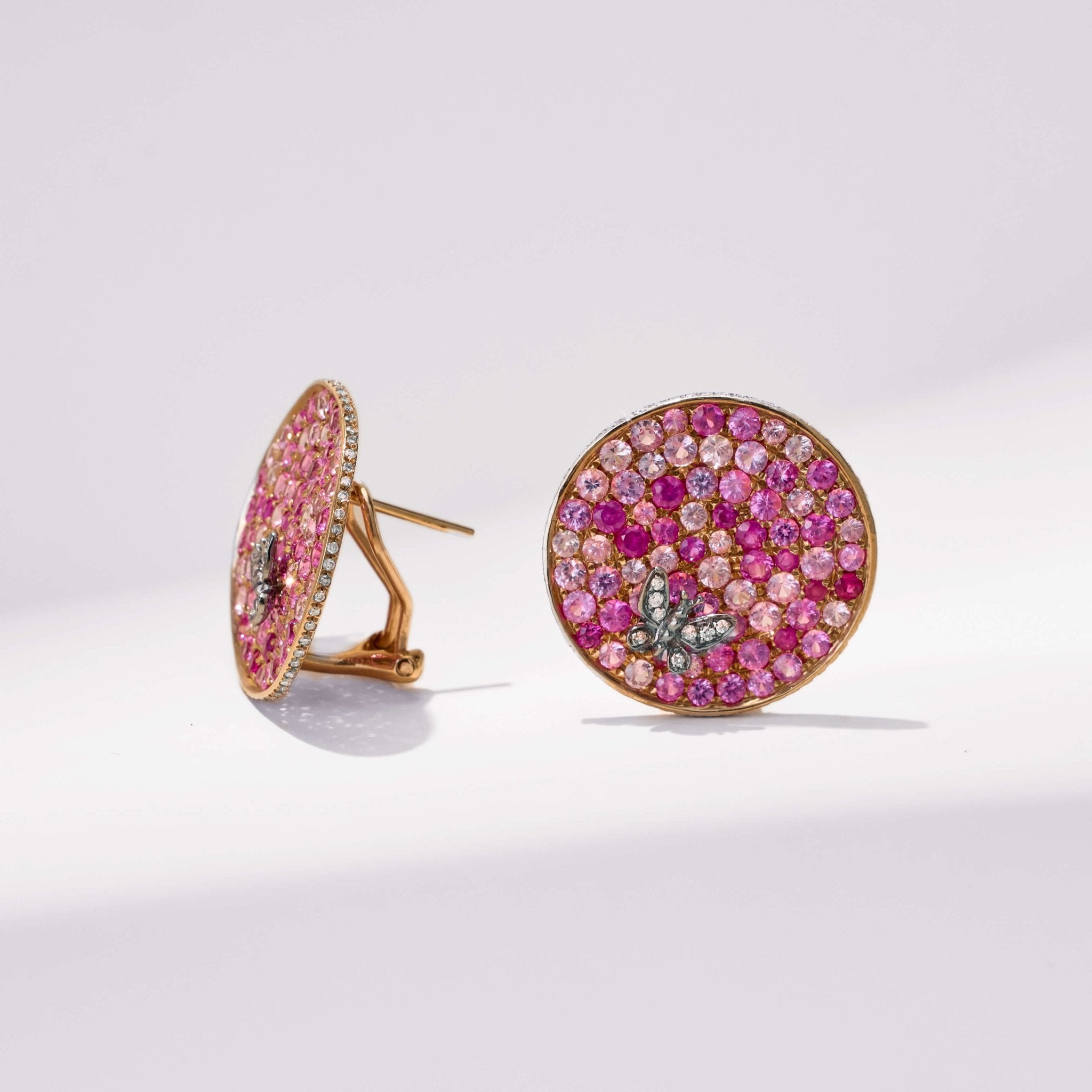 18K Gold Pink Sapphire &amp; Diamond Earrings - Jewelry And Store