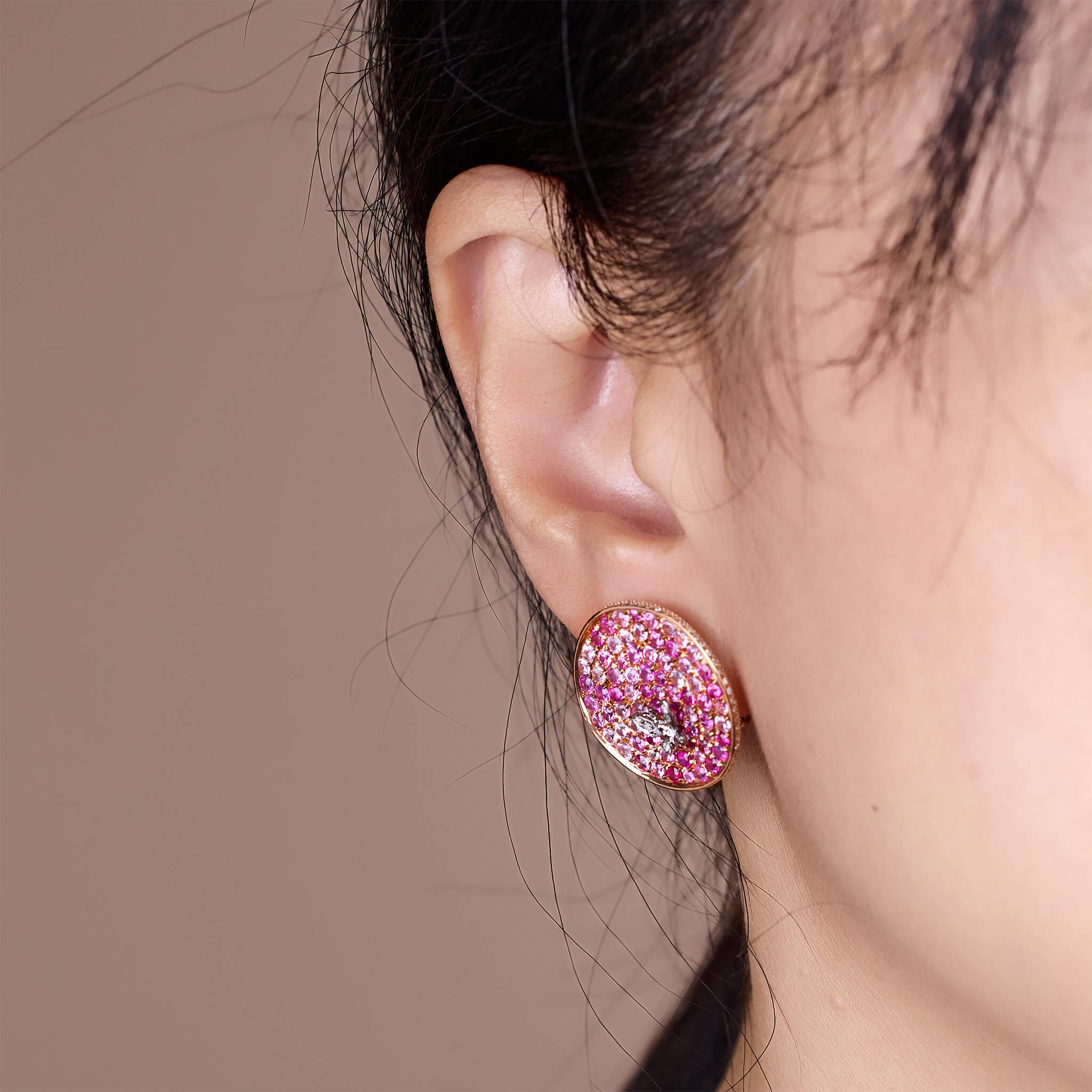 18K Gold Pink Sapphire &amp; Diamond Earrings - Jewelry And Store
