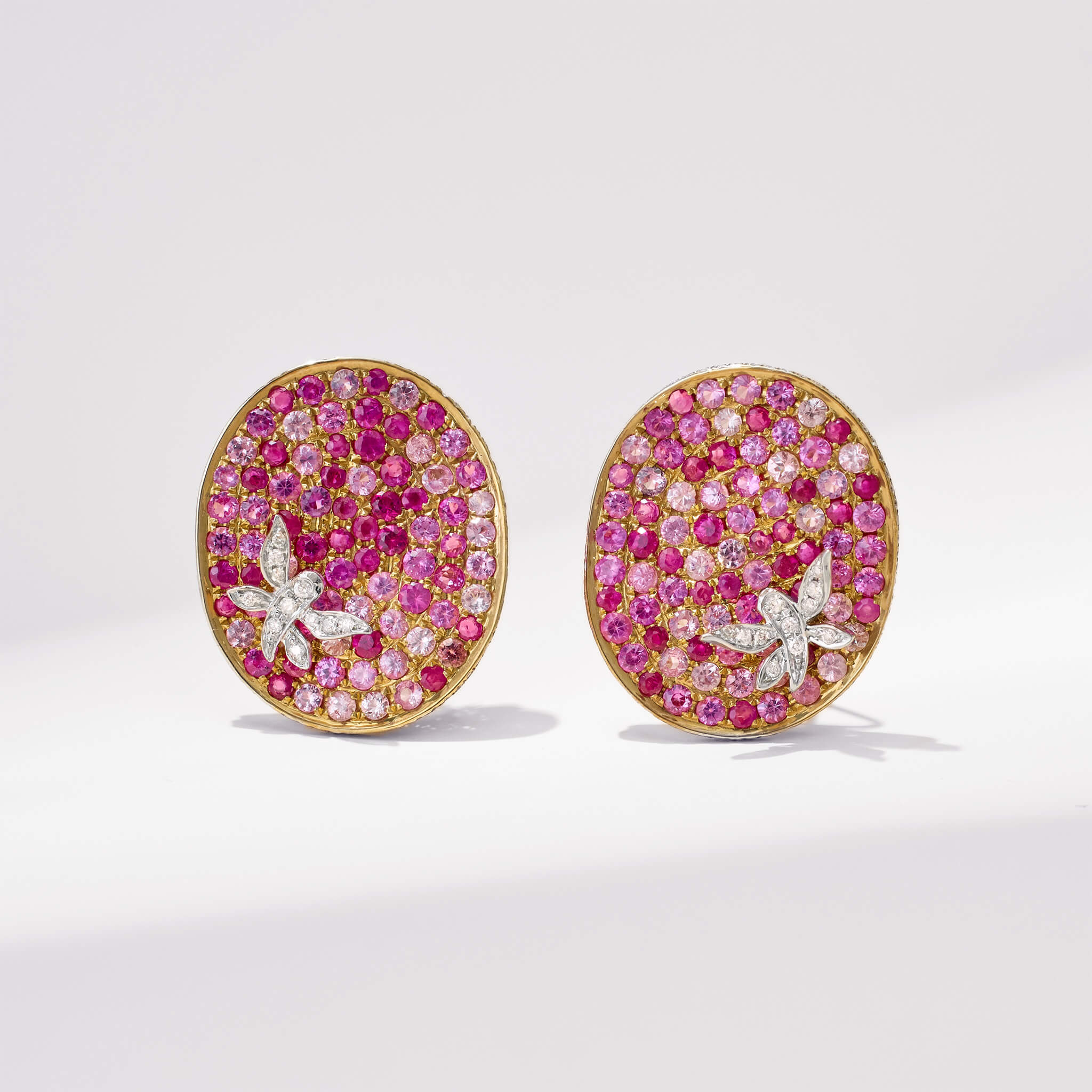 18K Gold Pink Sapphire &amp; Diamond Oval Earrings - Jewelry And Store