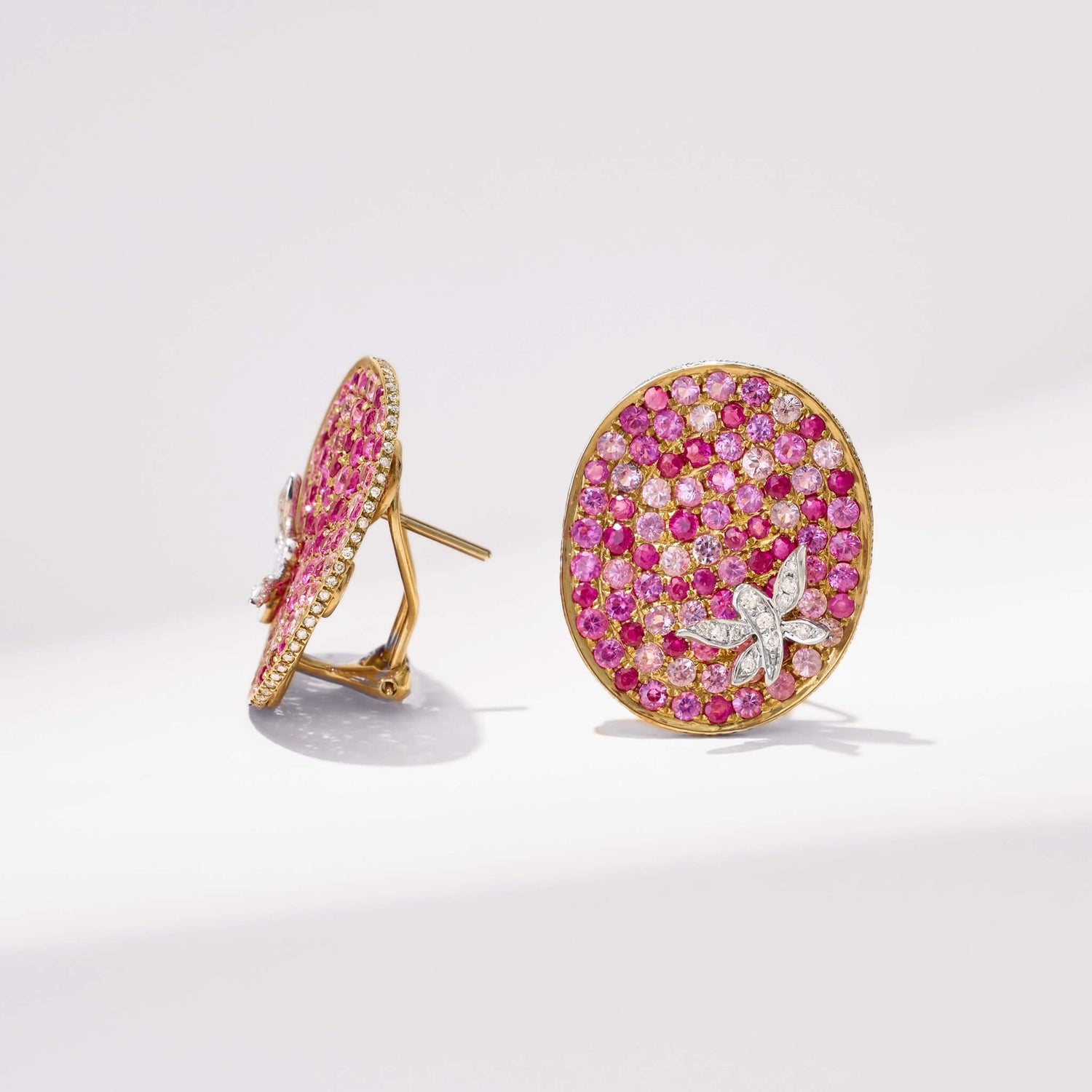 18K Gold Pink Sapphire &amp; Diamond Oval Earrings - Jewelry And Store