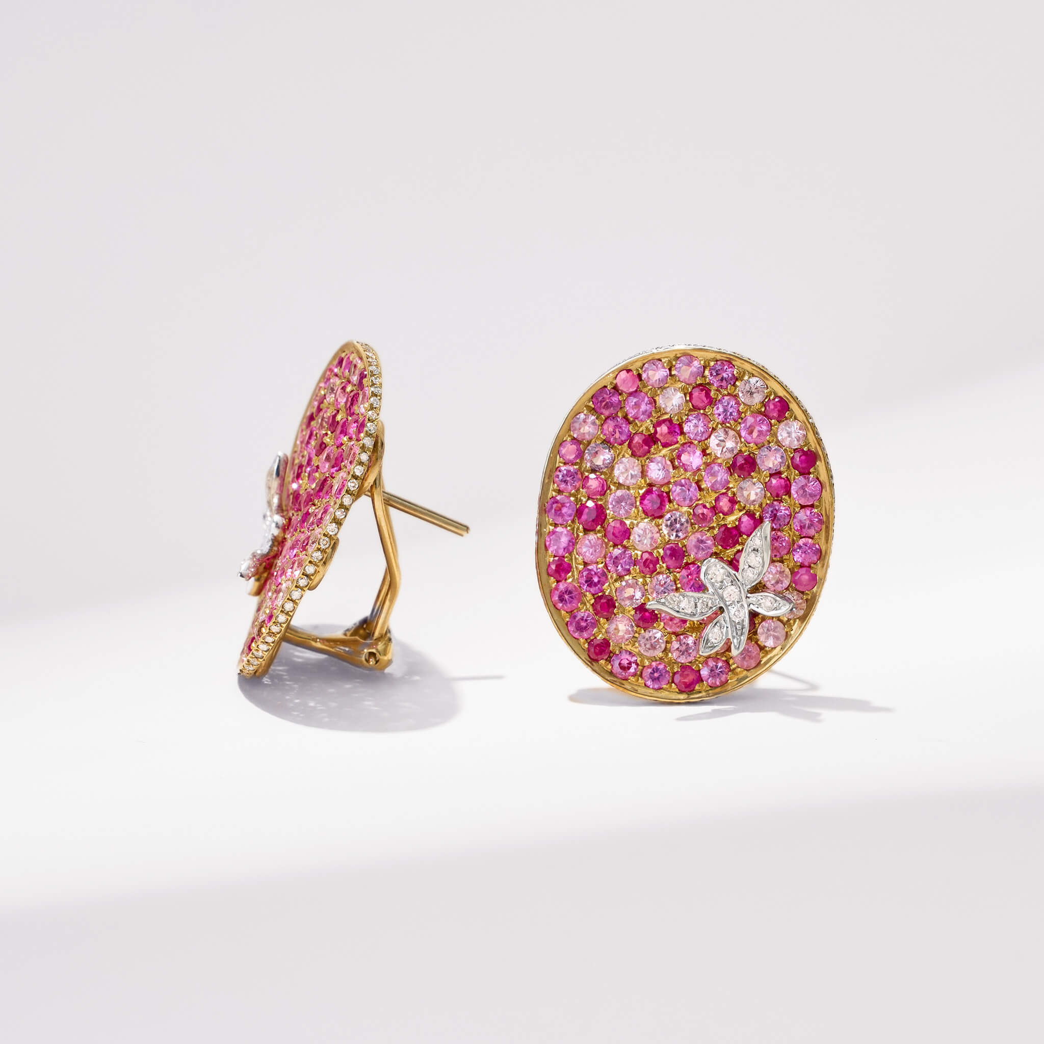 18K Gold Pink Sapphire &amp; Diamond Oval Earrings - Jewelry And Store
