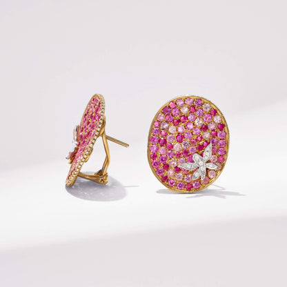 18K Gold Pink Sapphire &amp; Diamond Oval Earrings - Jewelry And Store