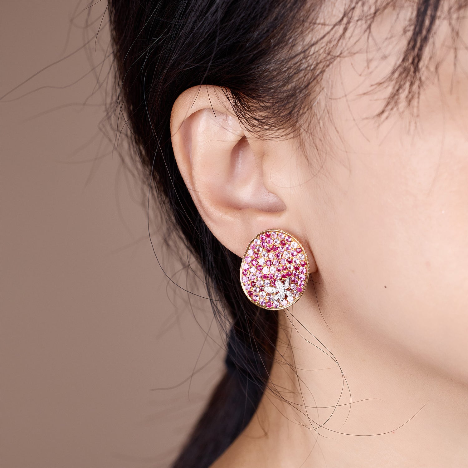 18K Gold Pink Sapphire &amp; Diamond Oval Earrings - Jewelry And Store