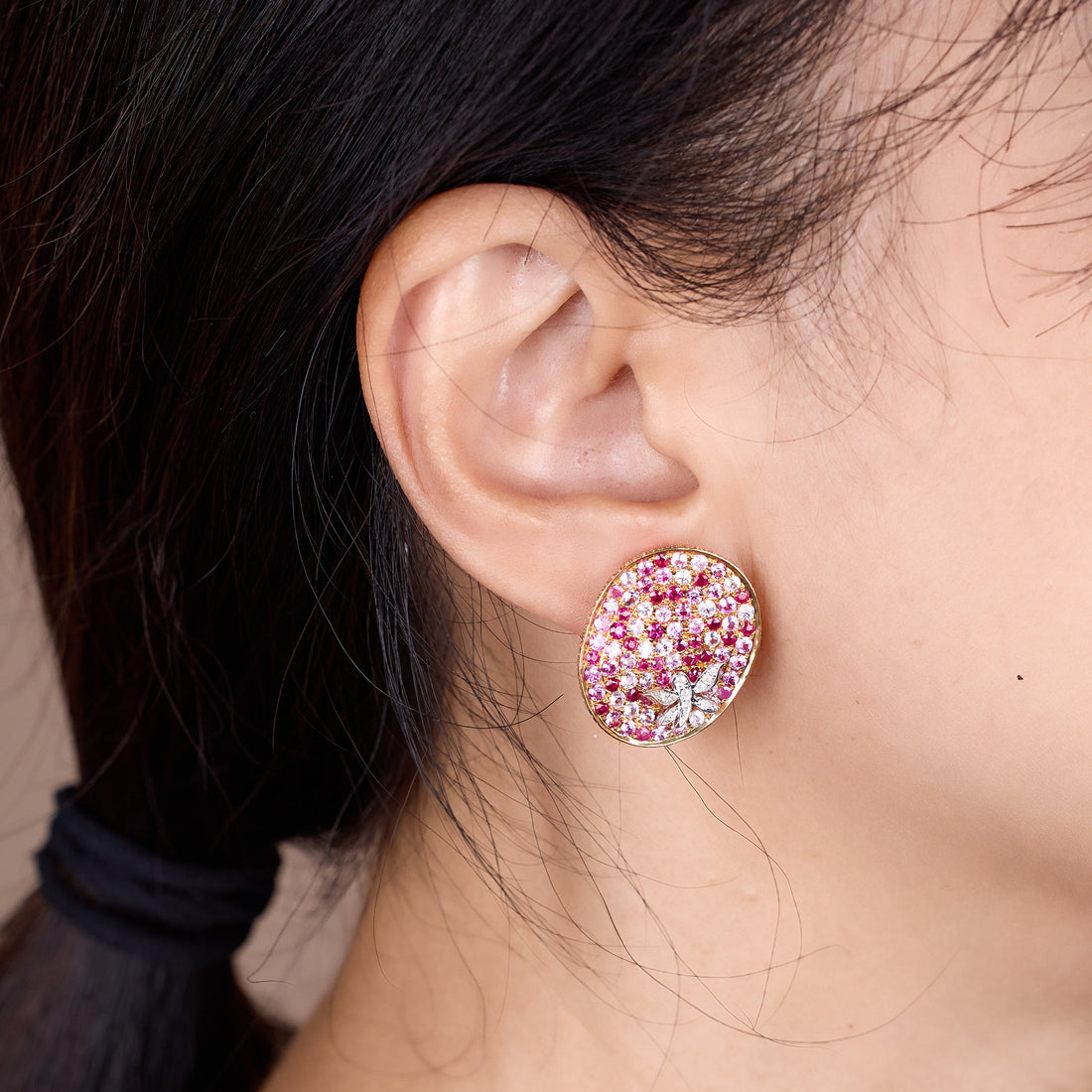 18K Gold Pink Sapphire & Diamond Oval Earrings - Jewelry And Store