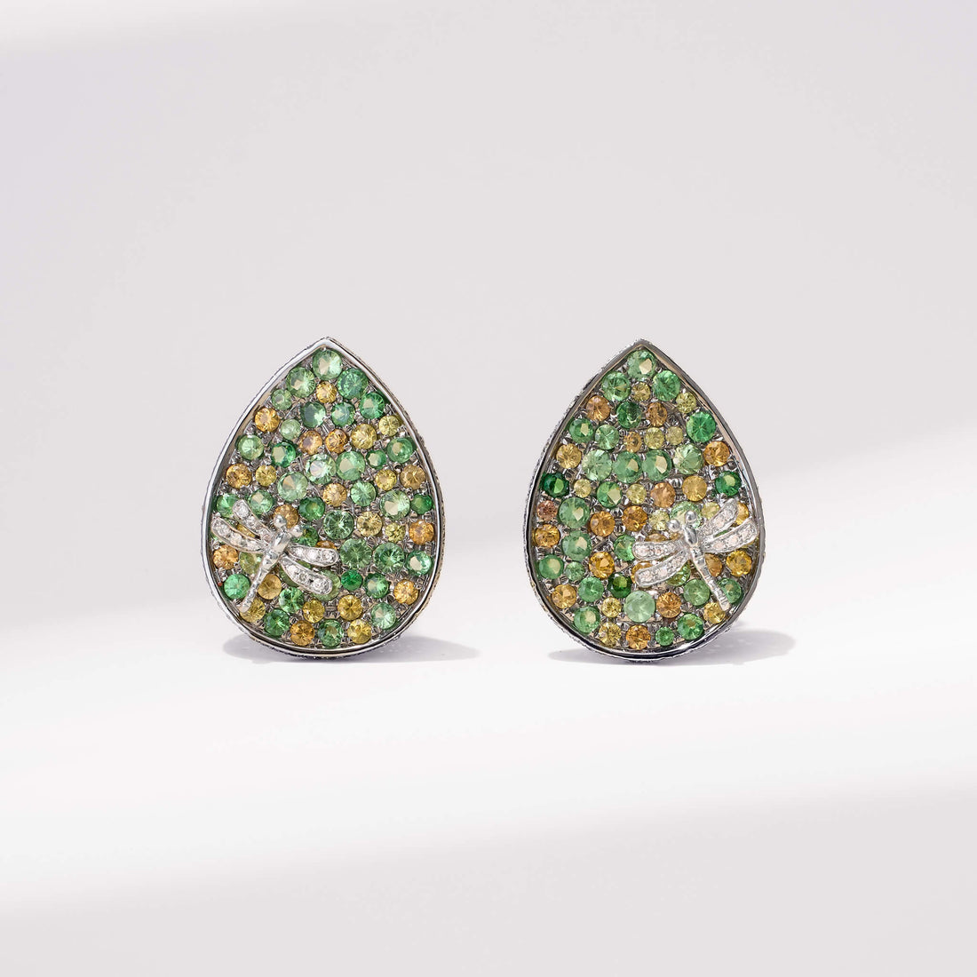 18K Gold Green Sapphire & Diamond Earrings - Jewelry And Store