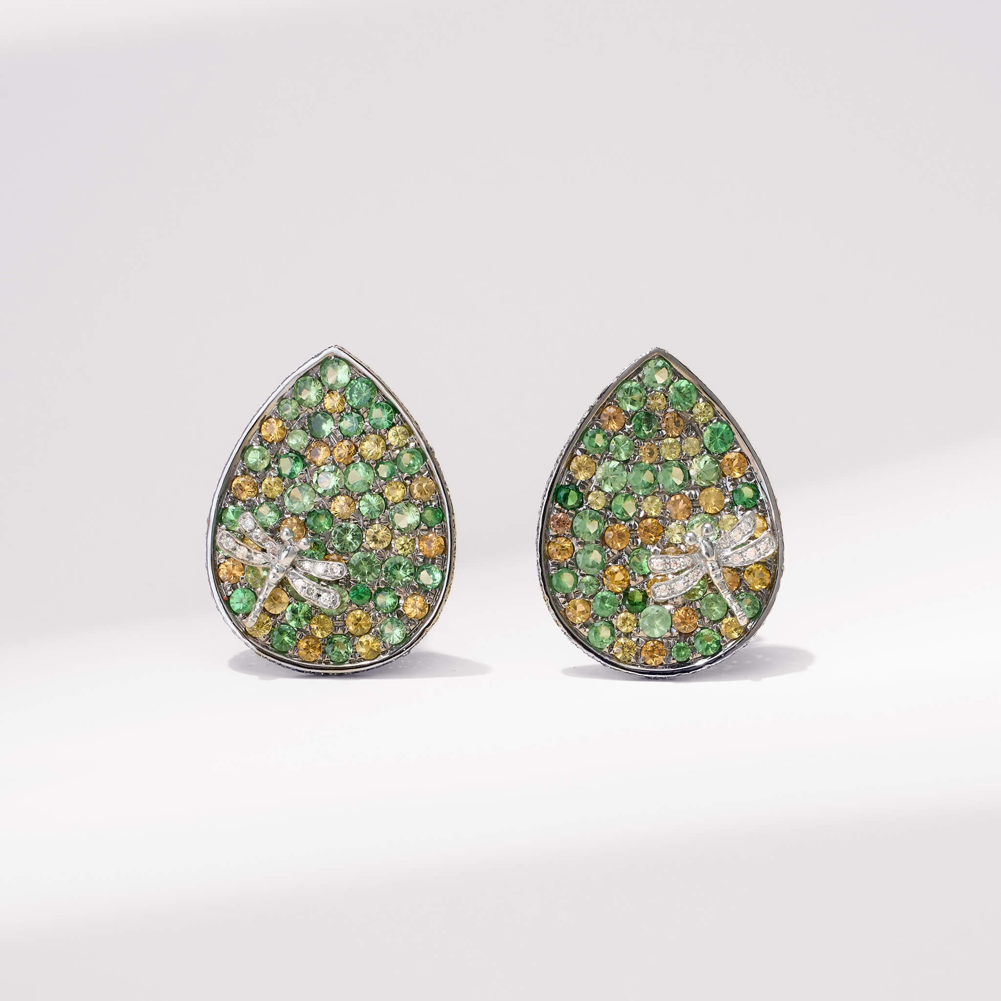 18K Gold Green Sapphire &amp; Diamond Earrings - Jewelry And Store
