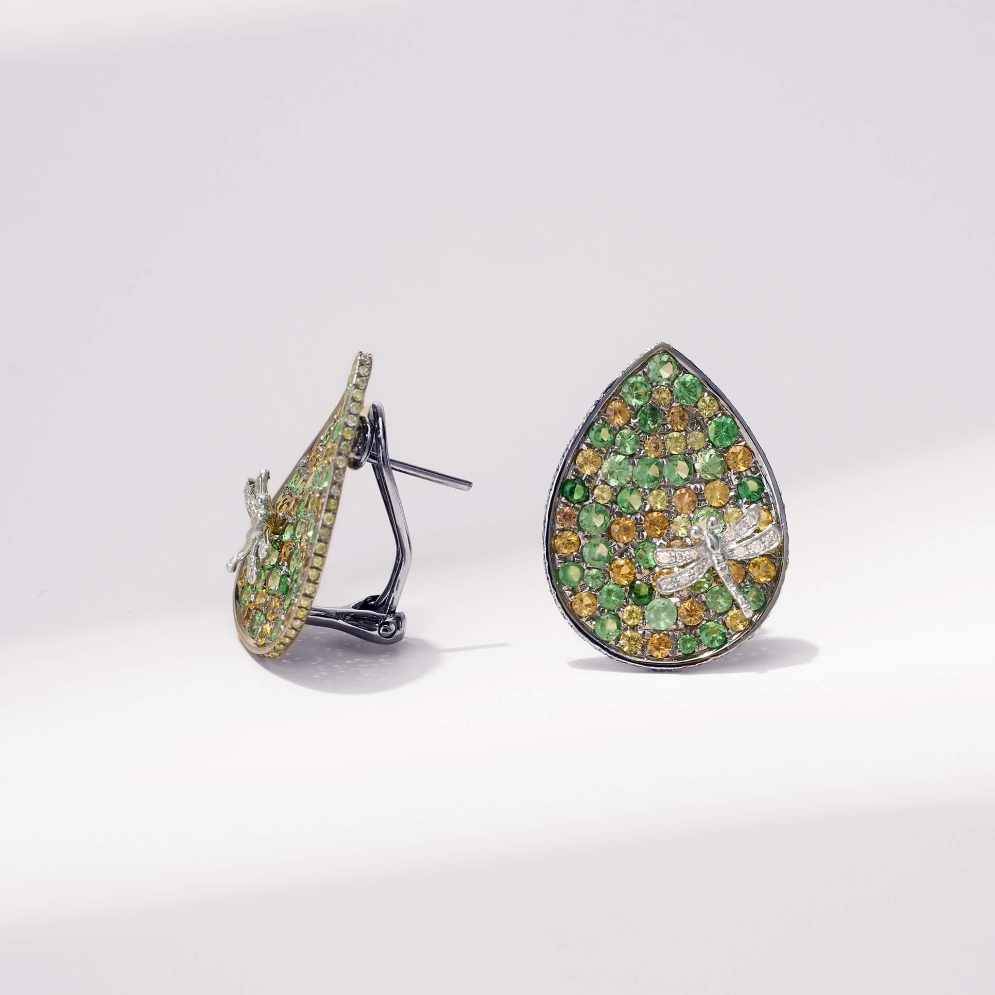 18K Gold Green Sapphire &amp; Diamond Earrings - Jewelry And Store
