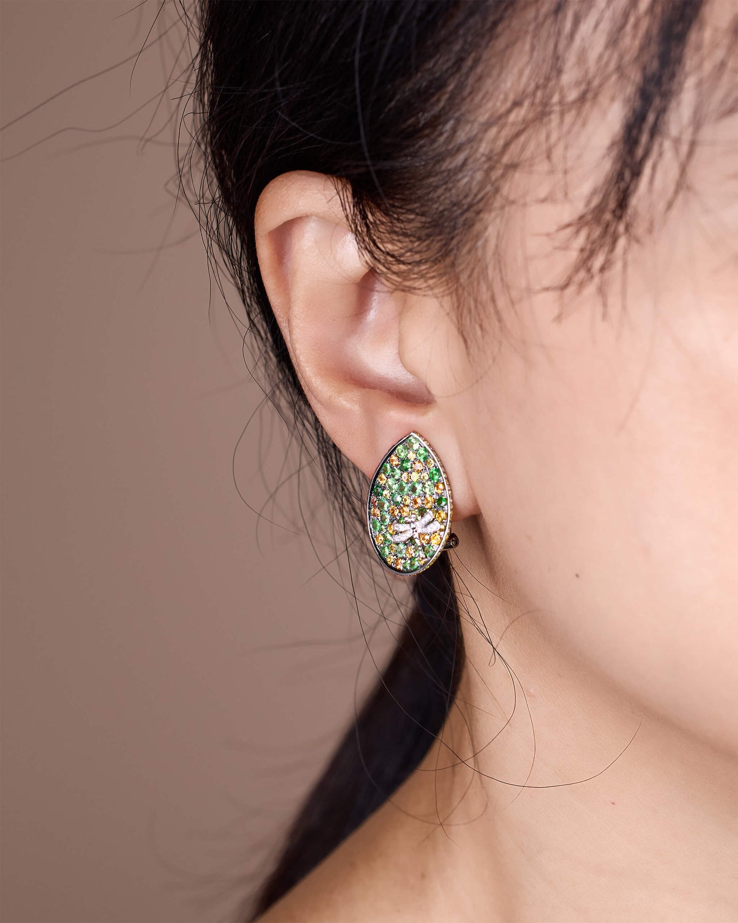 18K Gold Green Sapphire &amp; Diamond Earrings - Jewelry And Store