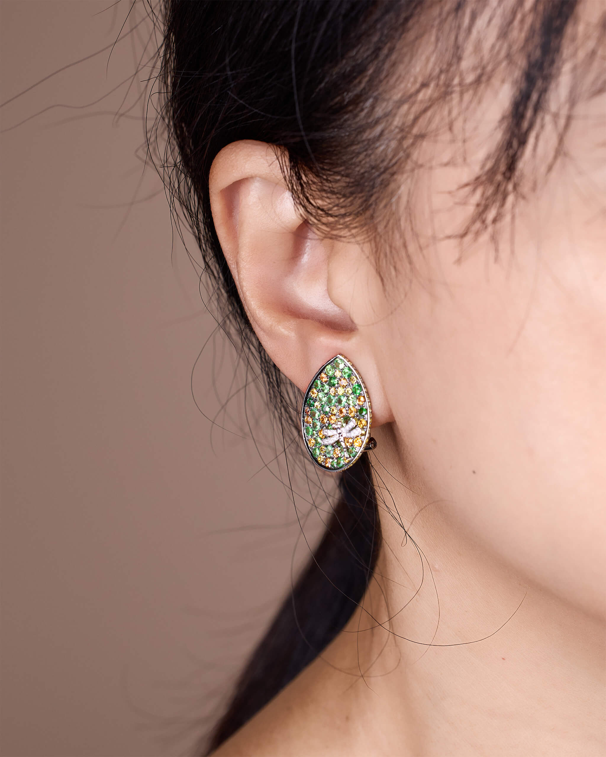 18K Gold Green Sapphire &amp; Diamond Earrings - Jewelry And Store