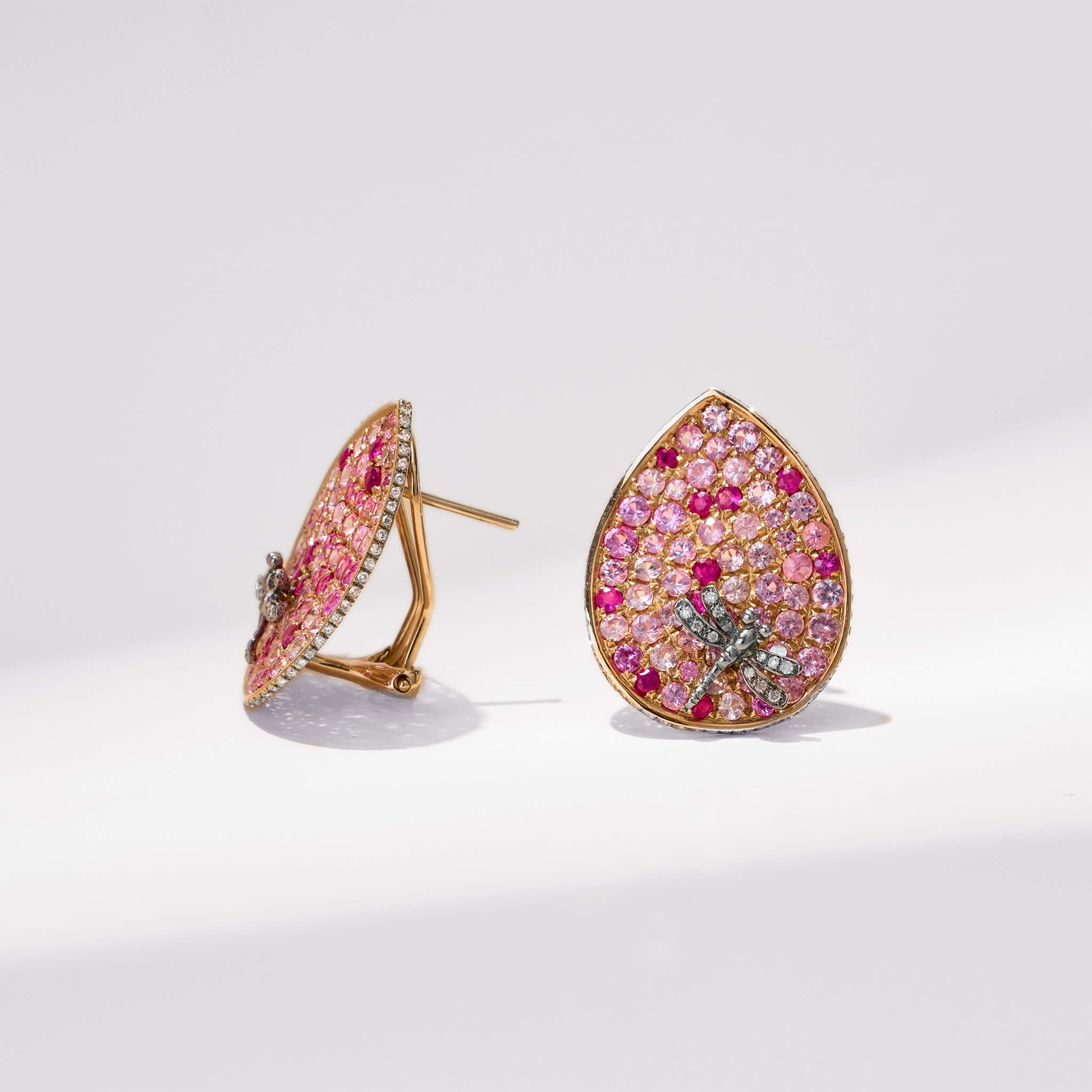 18K Gold Ruby, Pink Sapphire &amp; Diamond Earrings - Jewelry And Store