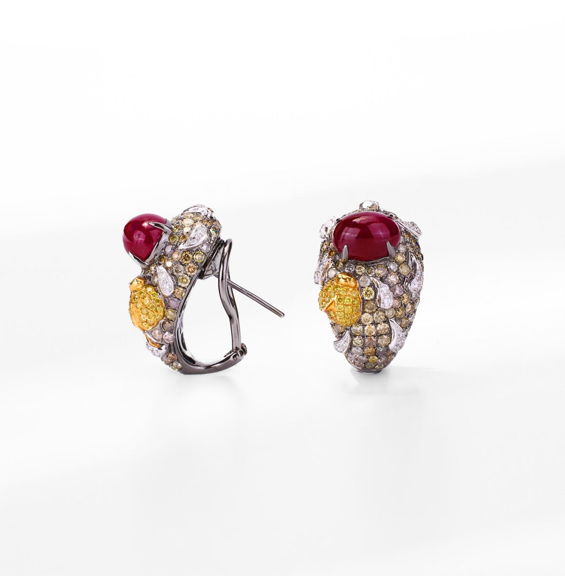 18K Gold Diamond and Ruby Hoop Earrings - Jewelry And Store