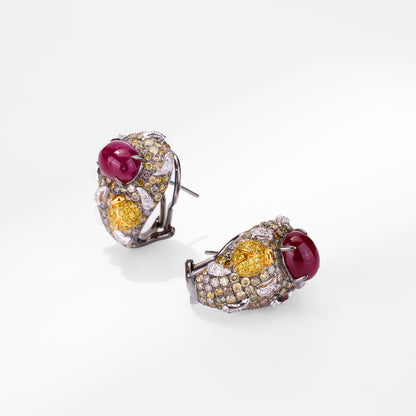 18K Gold Diamond and Ruby Hoop Earrings - Jewelry And Store